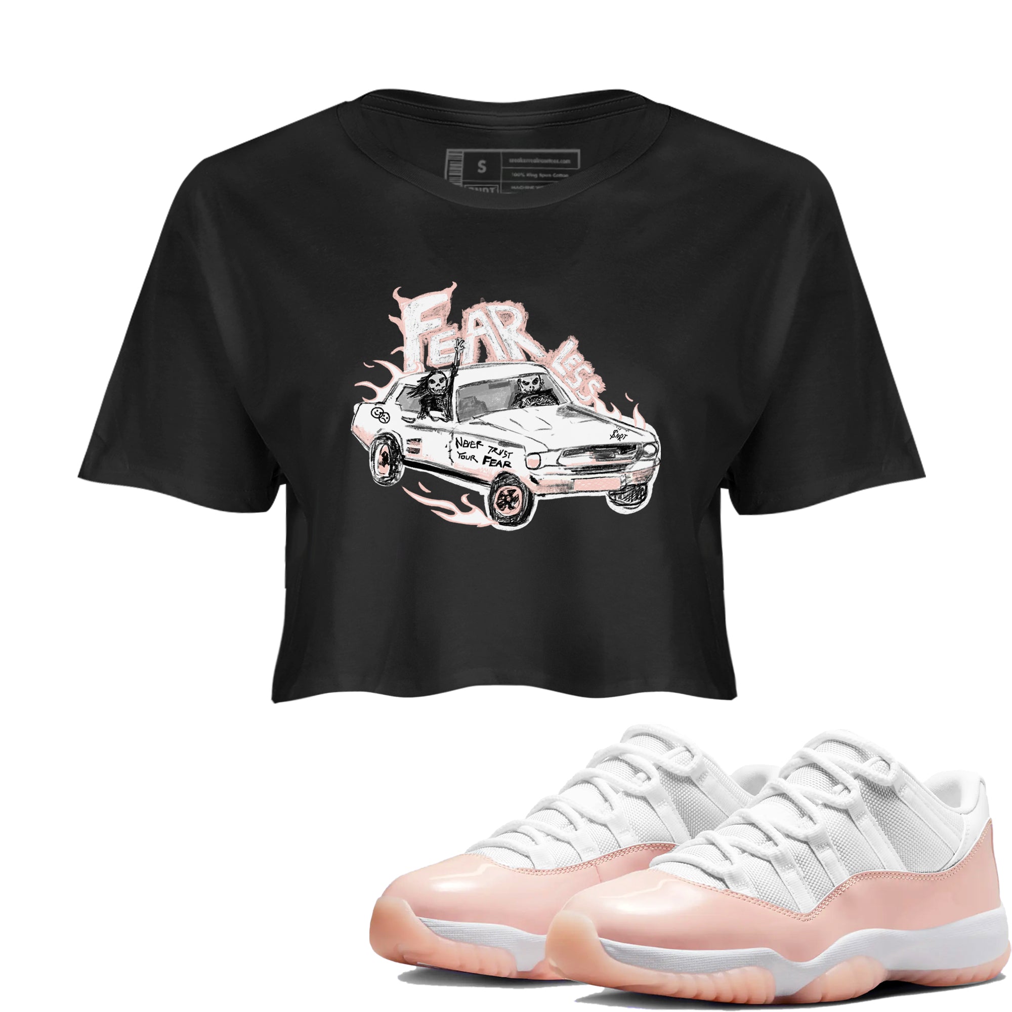 AJ11 Legend Pink shirts to match jordans Fearless Car sneaker match tees Air Jordan 11 Legend Pink Drip Gear Zone streetwear brand Black 1 crop tee