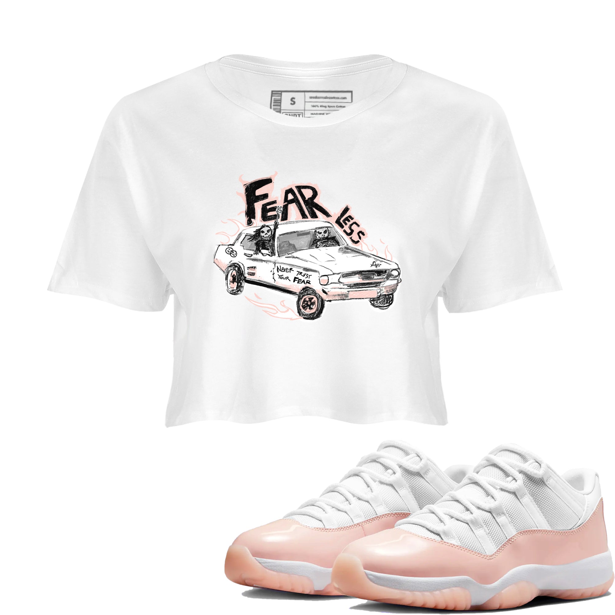 AJ11 Legend Pink shirts to match jordans Fearless Car sneaker match tees Air Jordan 11 Legend Pink Drip Gear Zone streetwear brand White 1 crop tee