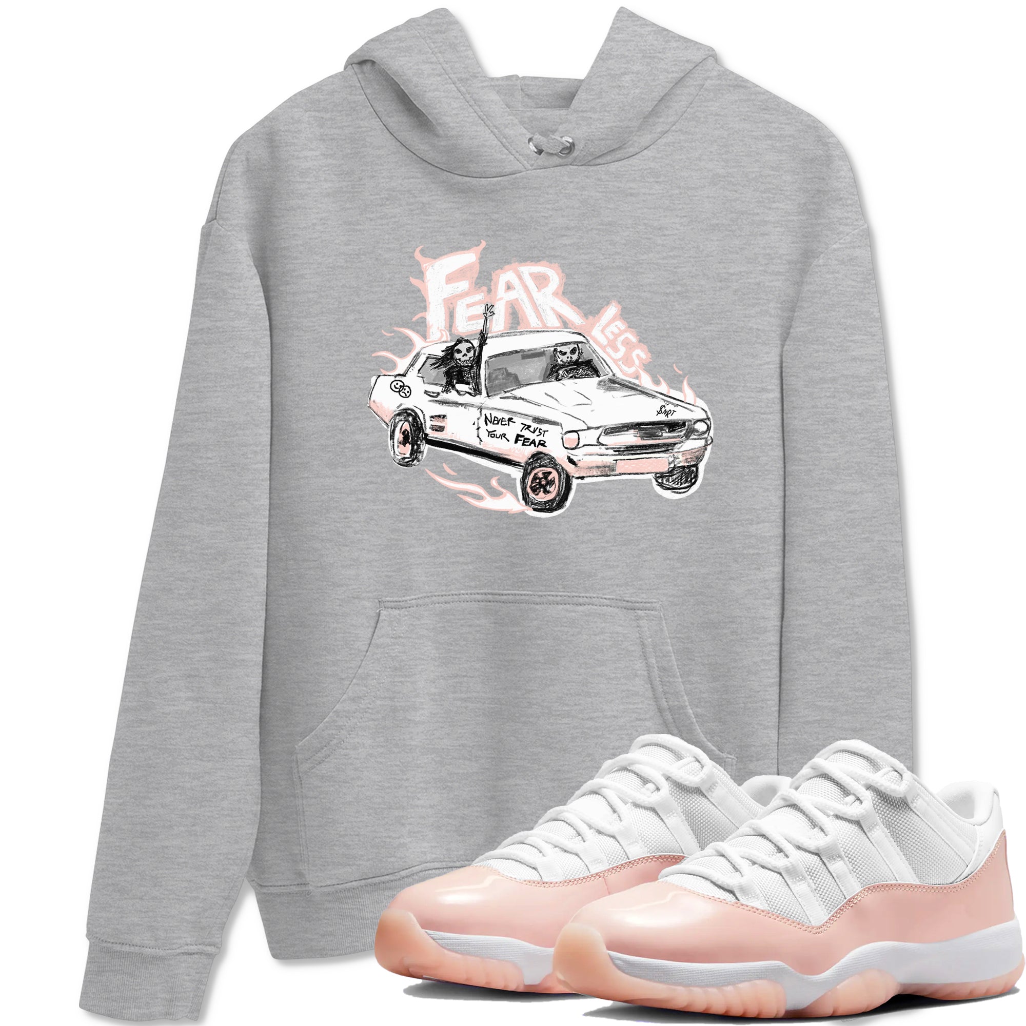 AJ11 Legend Pink shirts to match jordans Fearless Car sneaker match tees Air Jordan 11 Legend Pink Drip Gear Zone streetwear brand Heather Grey 1 unisex cotton tee
