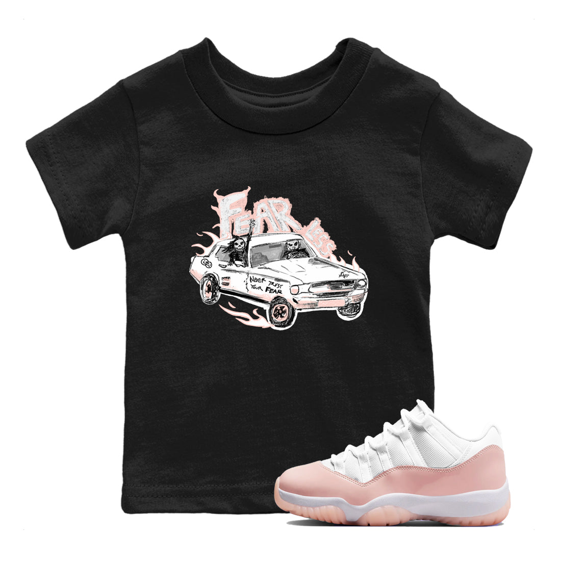 AJ11 Legend Pink shirts to match jordans Fearless Car sneaker match tees Air Jordan 11 Legend Pink Drip Gear Zone streetwear brand Baby and Youth Black 1 cotton tee