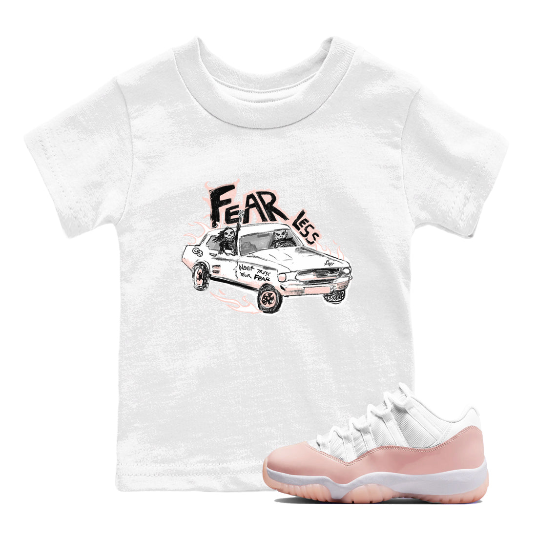 AJ11 Legend Pink shirts to match jordans Fearless Car sneaker match tees Air Jordan 11 Legend Pink Drip Gear Zone streetwear brand Baby and Youth White 1 cotton tee