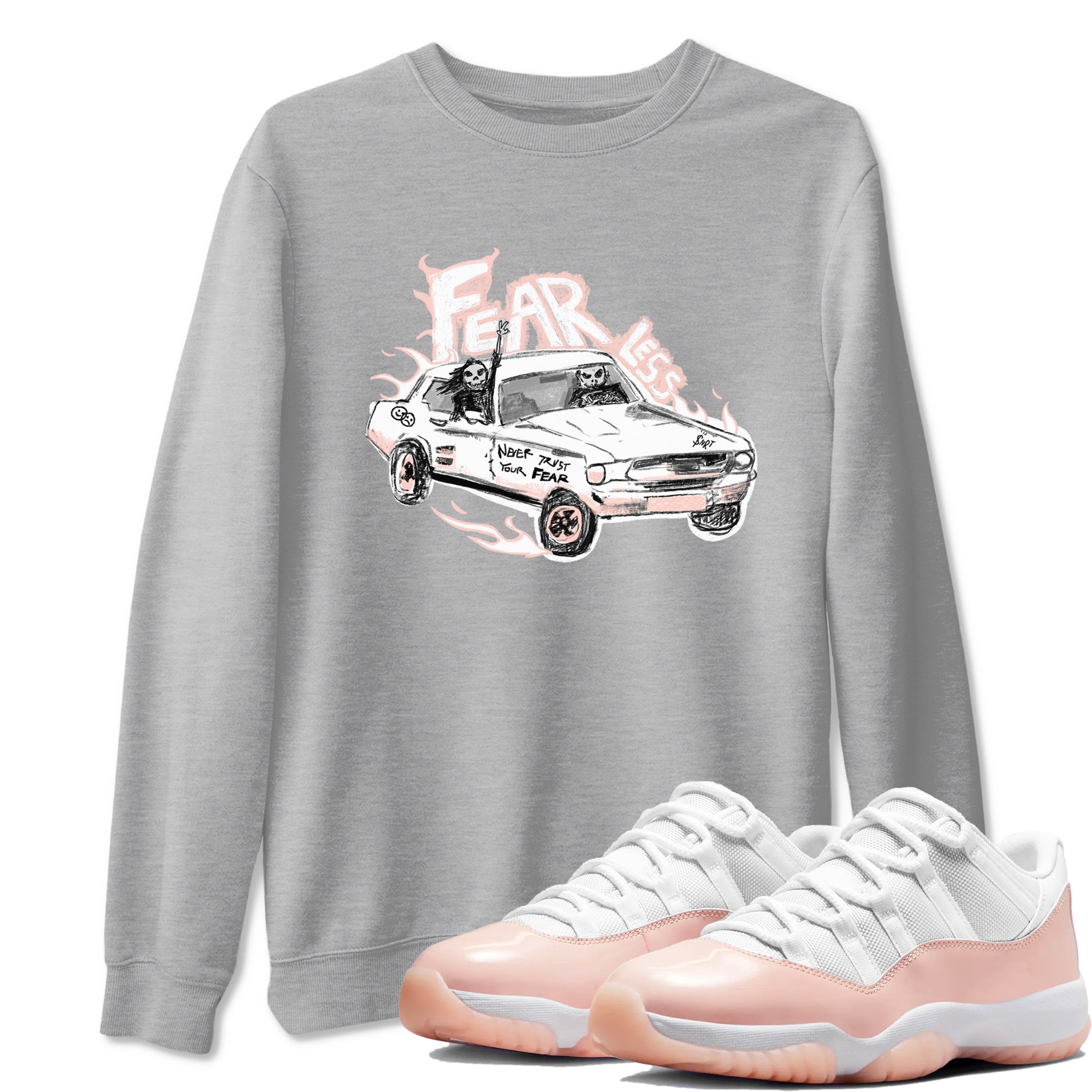 AJ11 Legend Pink shirts to match jordans Fearless Car sneaker match tees Air Jordan 11 Legend Pink Drip Gear Zone streetwear brand Heather Grey 1 unisex cotton tee