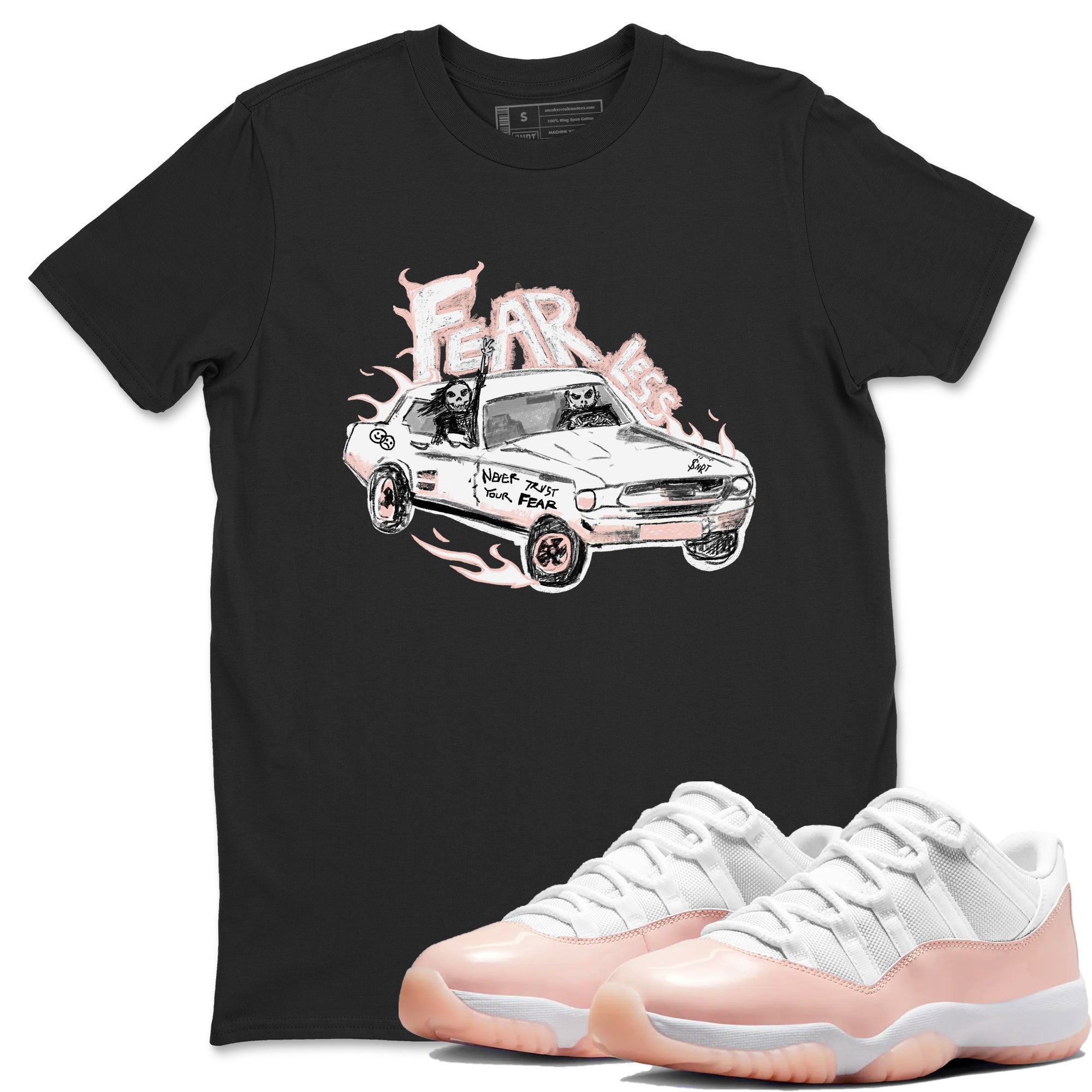 AJ11 Legend Pink shirts to match jordans Fearless Car sneaker match tees Air Jordan 11 Legend Pink Drip Gear Zone streetwear brand Black 1 unisex cotton tee