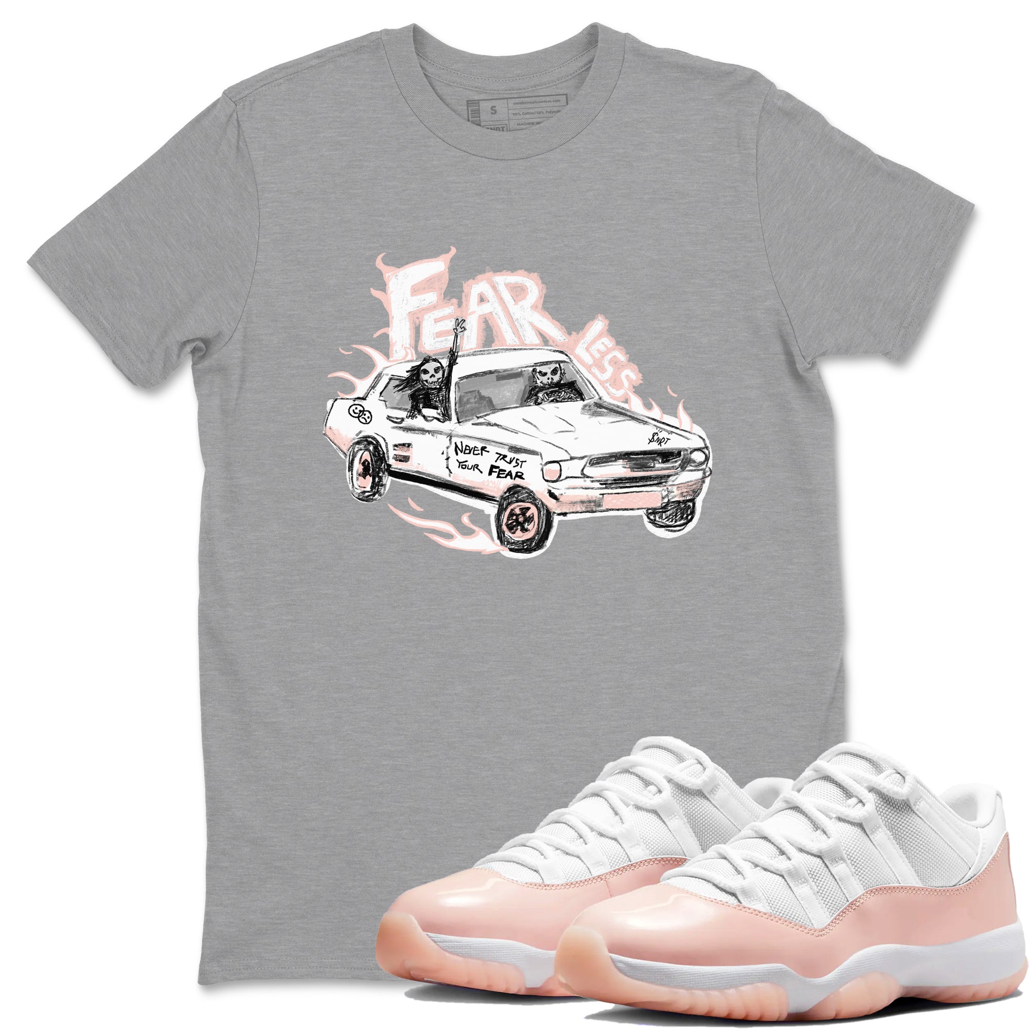 AJ11 Legend Pink shirts to match jordans Fearless Car sneaker match tees Air Jordan 11 Legend Pink Drip Gear Zone streetwear brand Heather Grey 1 unisex cotton tee
