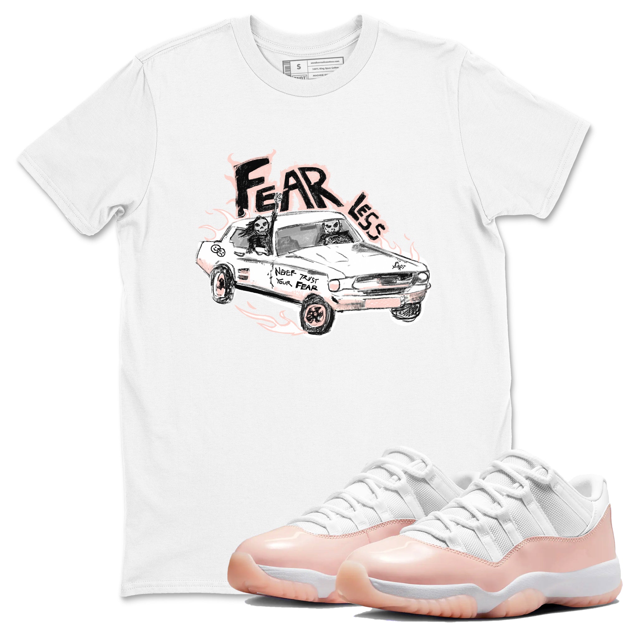 AJ11 Legend Pink shirts to match jordans Fearless Car sneaker match tees Air Jordan 11 Legend Pink Drip Gear Zone streetwear brand White 1 unisex cotton tee