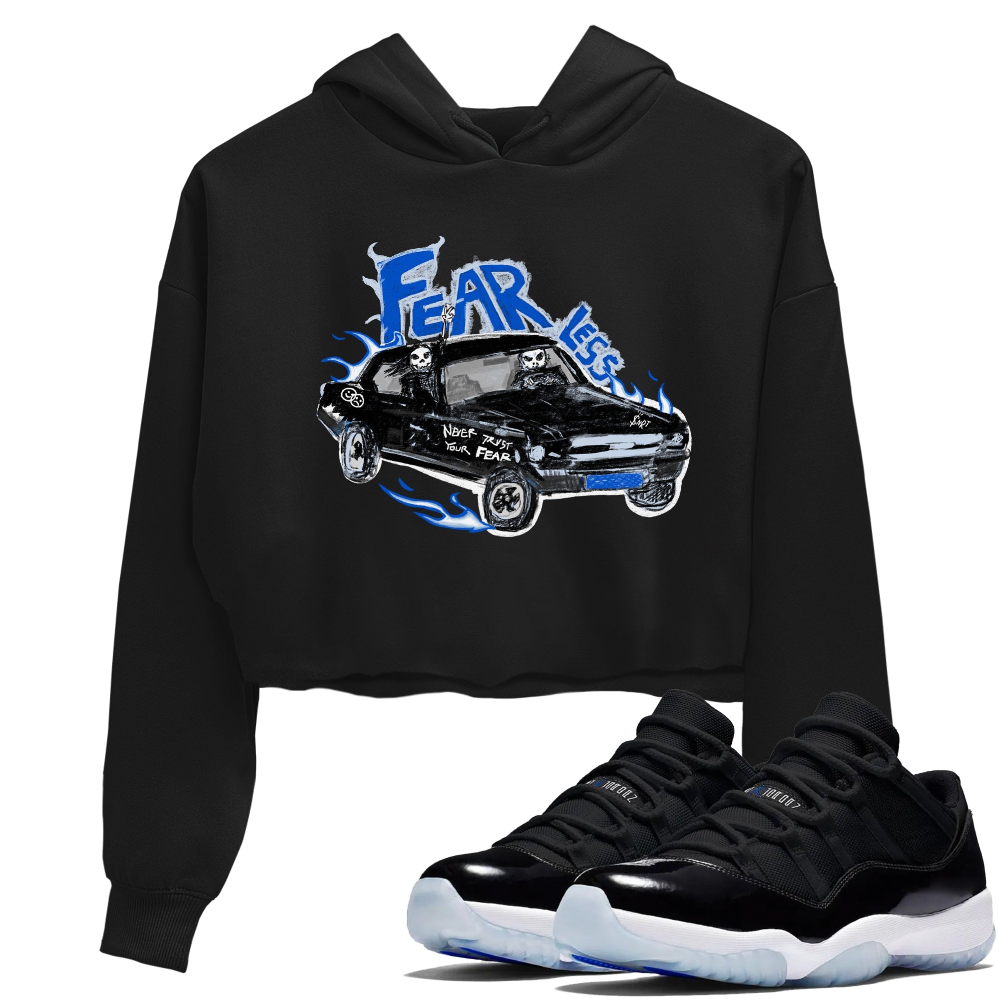 11s Low Space shirt to match jordans Fearless Car sneaker tees Air Jordan 11 Low Space Drip Gear Zone Black 1 crop length shirt