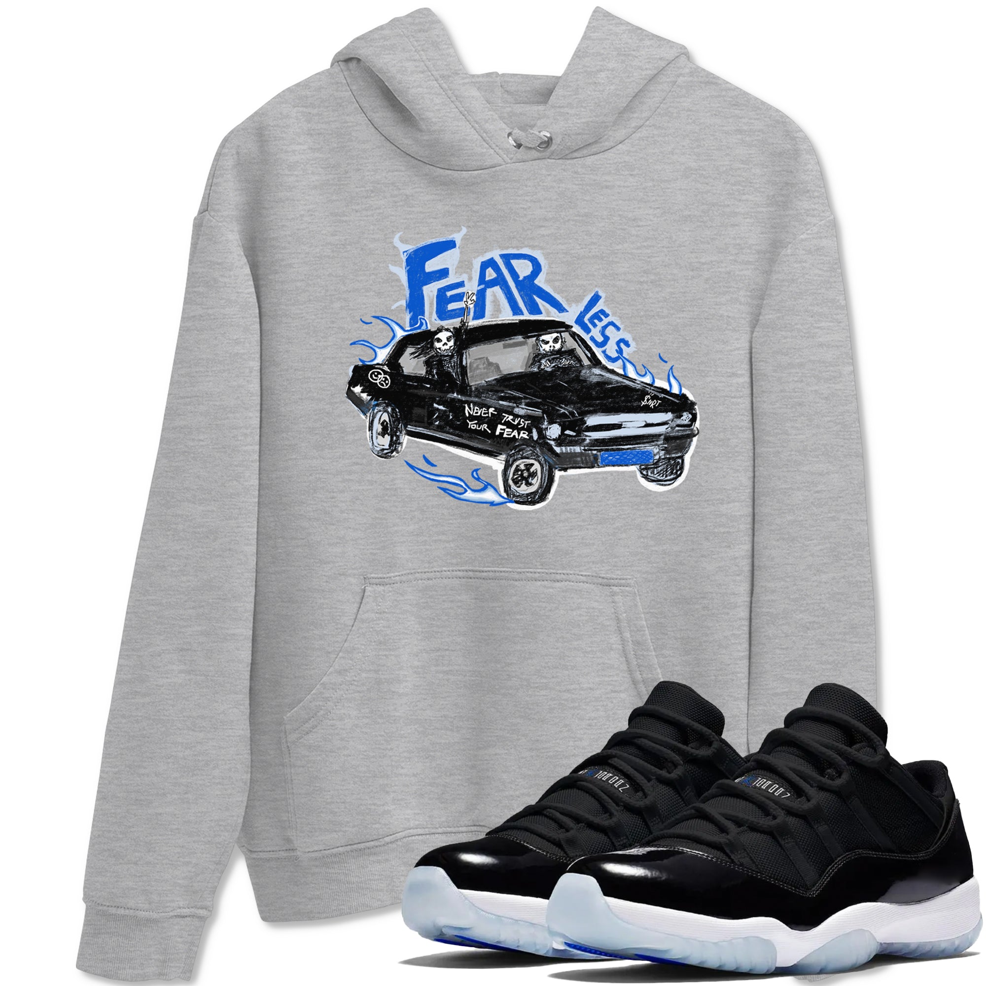 11s Low Space shirt to match jordans Fearless Car sneaker tees Air Jordan 11 Low Space Drip Gear Zone unisex cotton Heather Grey 1 crew neck shirt