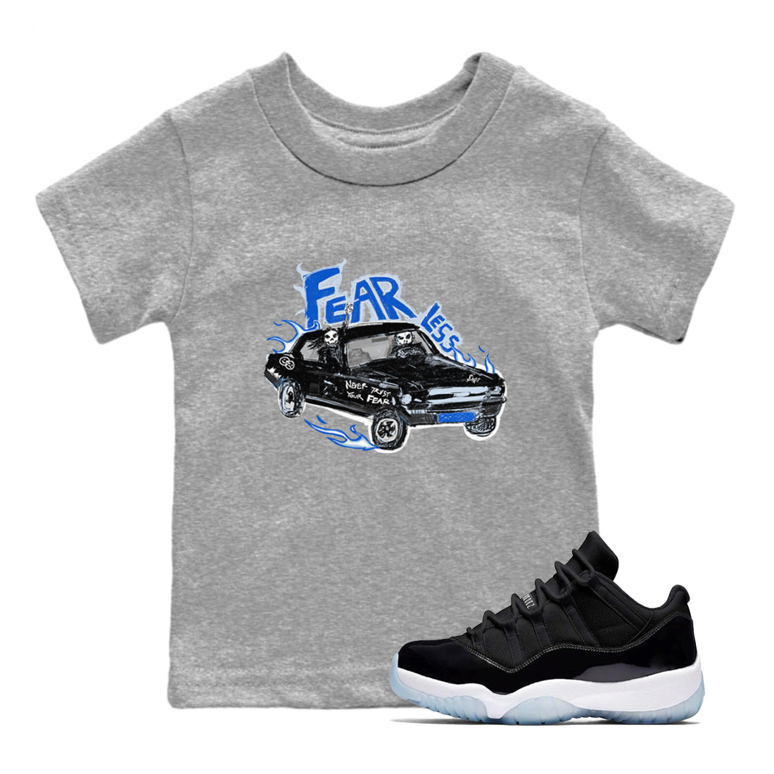 11s Low Space shirt to match jordans Fearless Car sneaker tees Air Jordan 11 Low Space Drip Gear Zone baby toddler Heather Grey 1 cotton Shirt