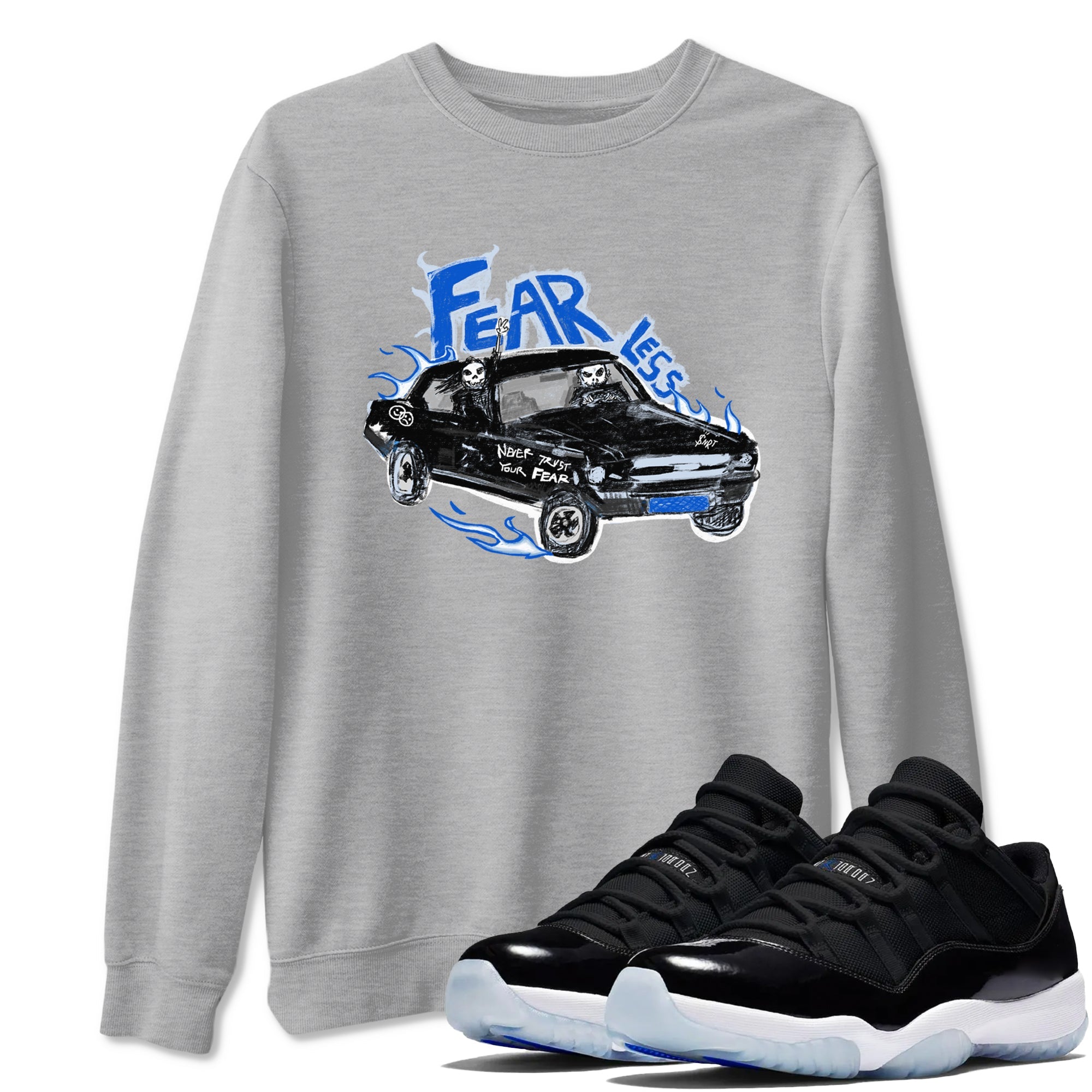 11s Low Space shirt to match jordans Fearless Car sneaker tees Air Jordan 11 Low Space Drip Gear Zone unisex cotton Heather Grey 1 crew neck shirt