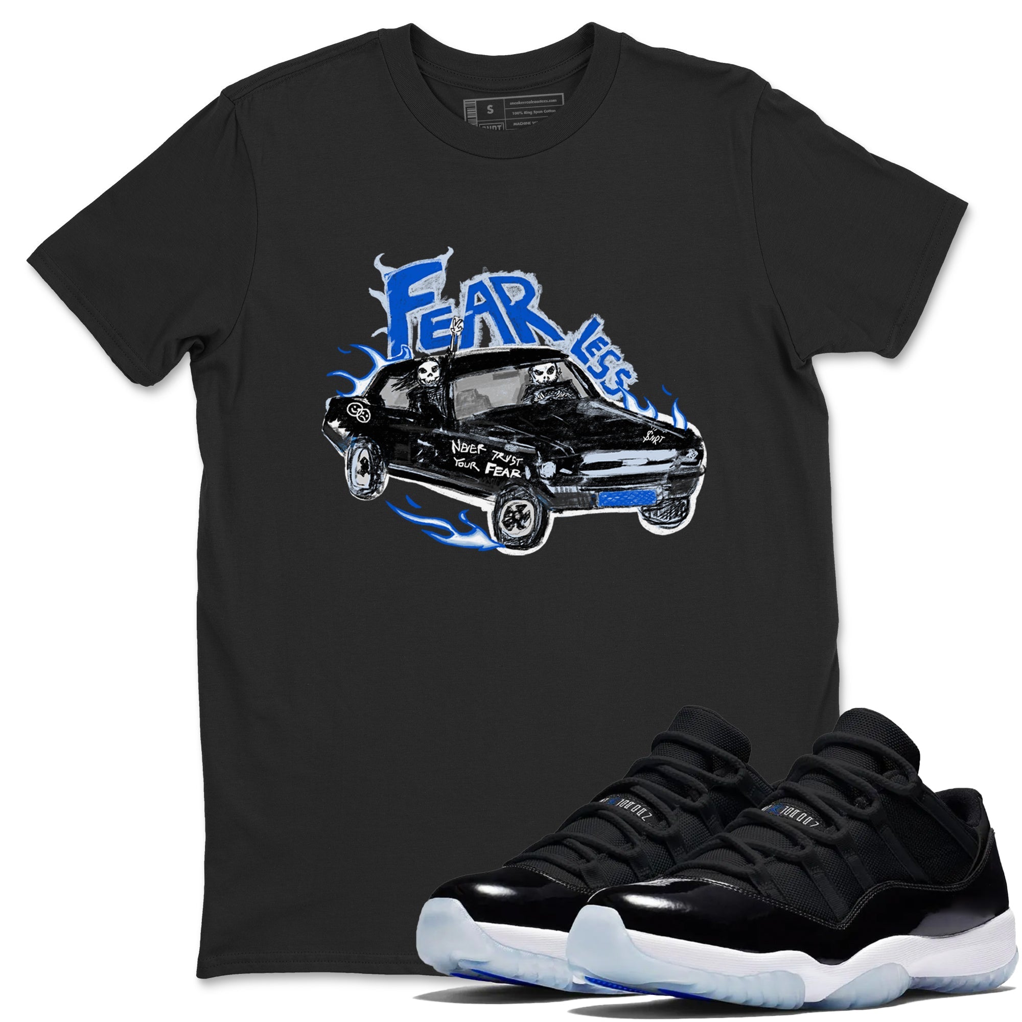 11s Low Space shirt to match jordans Fearless Car sneaker tees Air Jordan 11 Low Space Drip Gear Zone unisex cotton Black 1 crew neck shirt