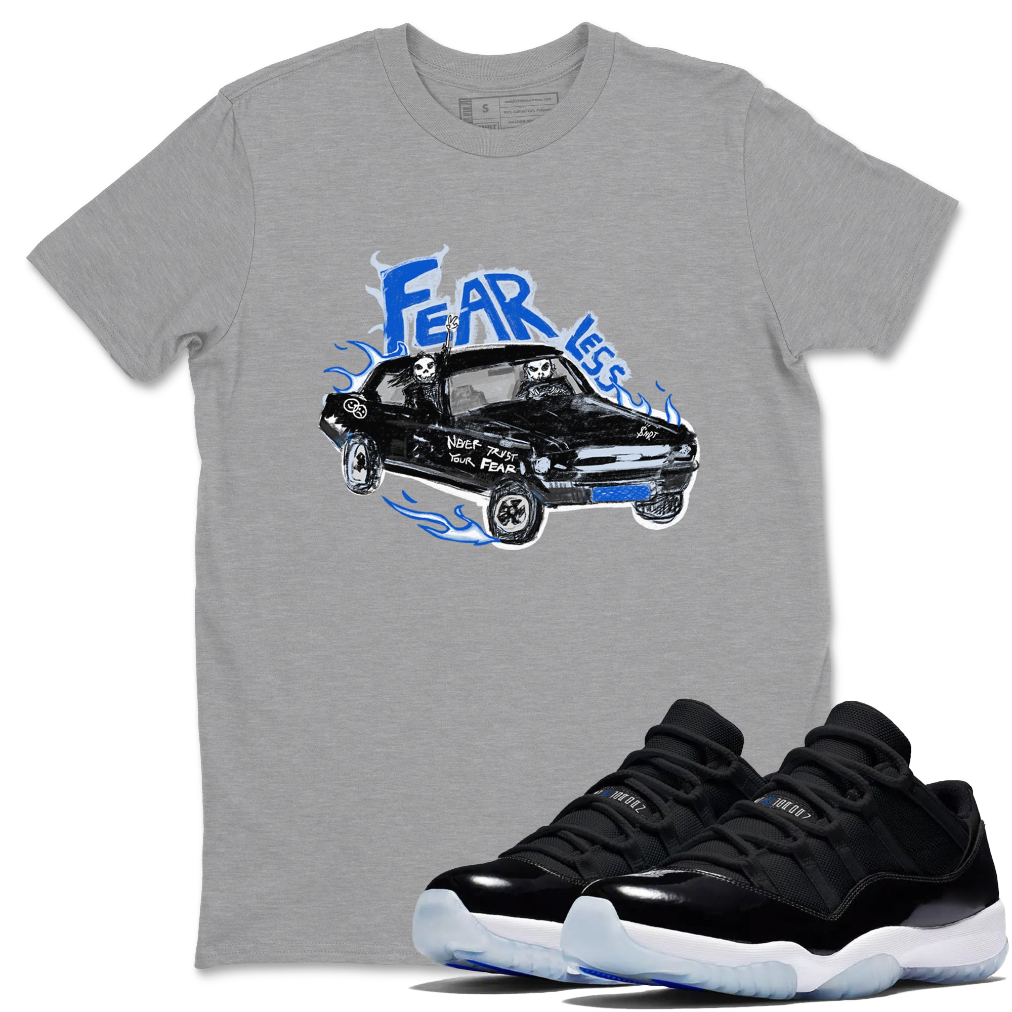 11s Low Space shirt to match jordans Fearless Car sneaker tees Air Jordan 11 Low Space Drip Gear Zone unisex cotton Heather Grey 1 crew neck shirt