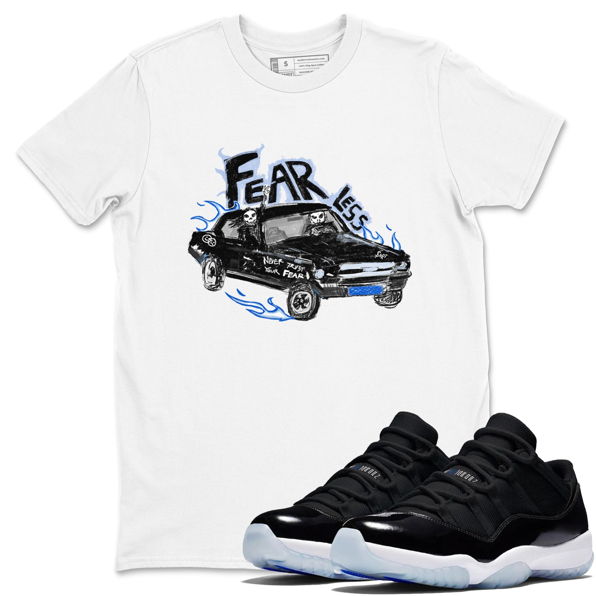 11s Low Space shirt to match jordans Fearless Car sneaker tees Air Jordan 11 Low Space Drip Gear Zone unisex cotton White 1 crew neck shirt