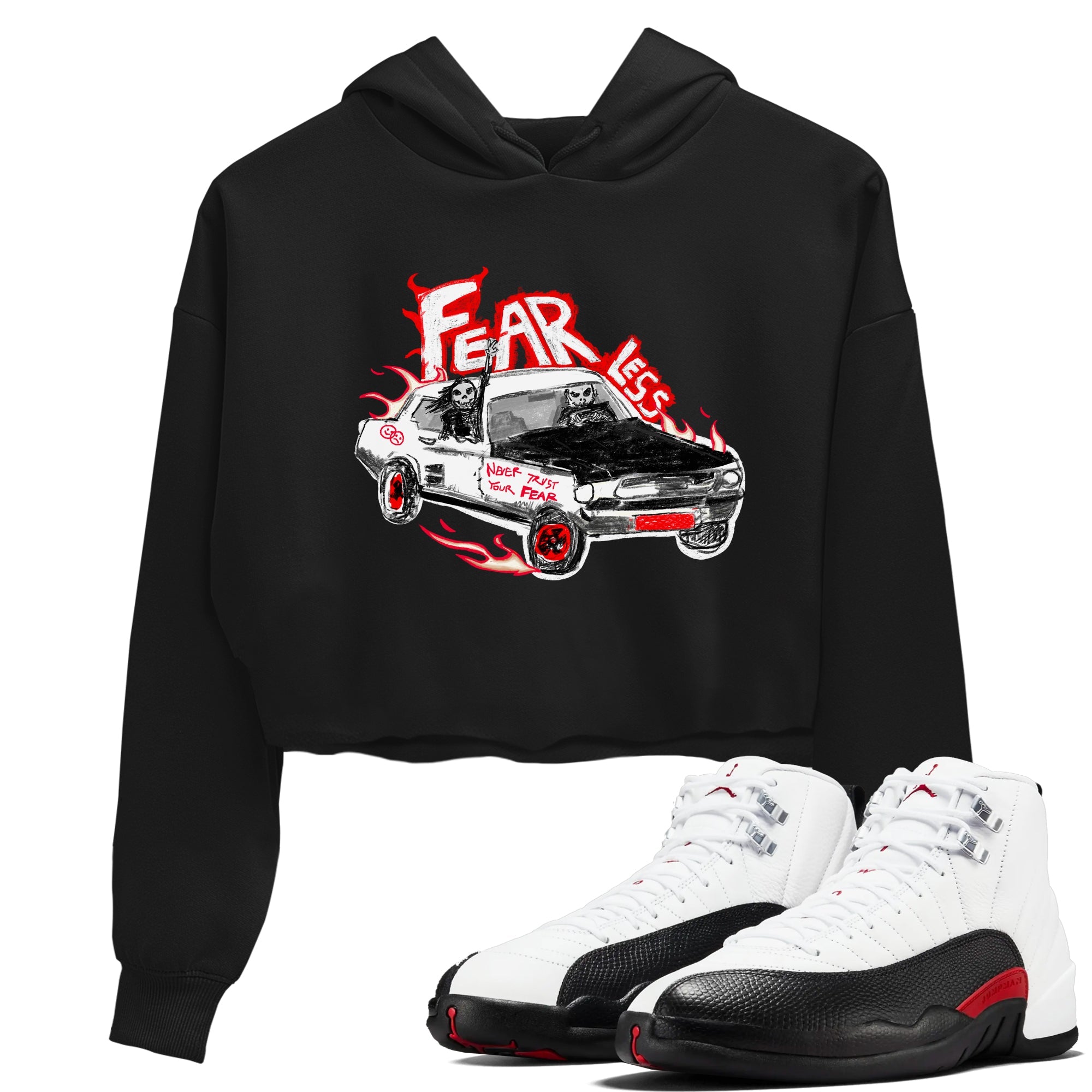 Air Jordan 12 Red Taxi shirts to match jordans Fearless Car sneaker match tees 12s Red Taxi Drip Gear Zone Black 1 crop length shirt