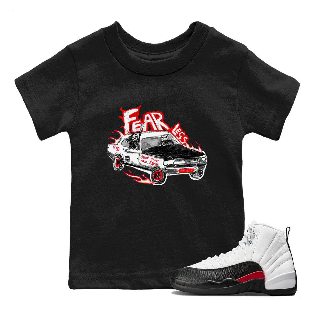 Air Jordan 12 Red Taxi shirts to match jordans Fearless Car sneaker match tees 12s Red Taxi Drip Gear Zone baby toddler Black 1 cotton Shirt