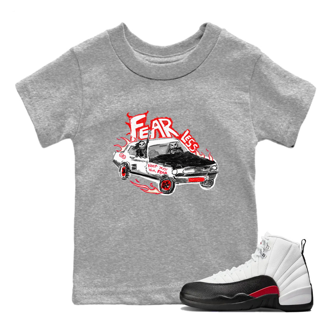 Air Jordan 12 Red Taxi shirts to match jordans Fearless Car sneaker match tees 12s Red Taxi Drip Gear Zone baby toddler Heather Grey 1 cotton Shirt