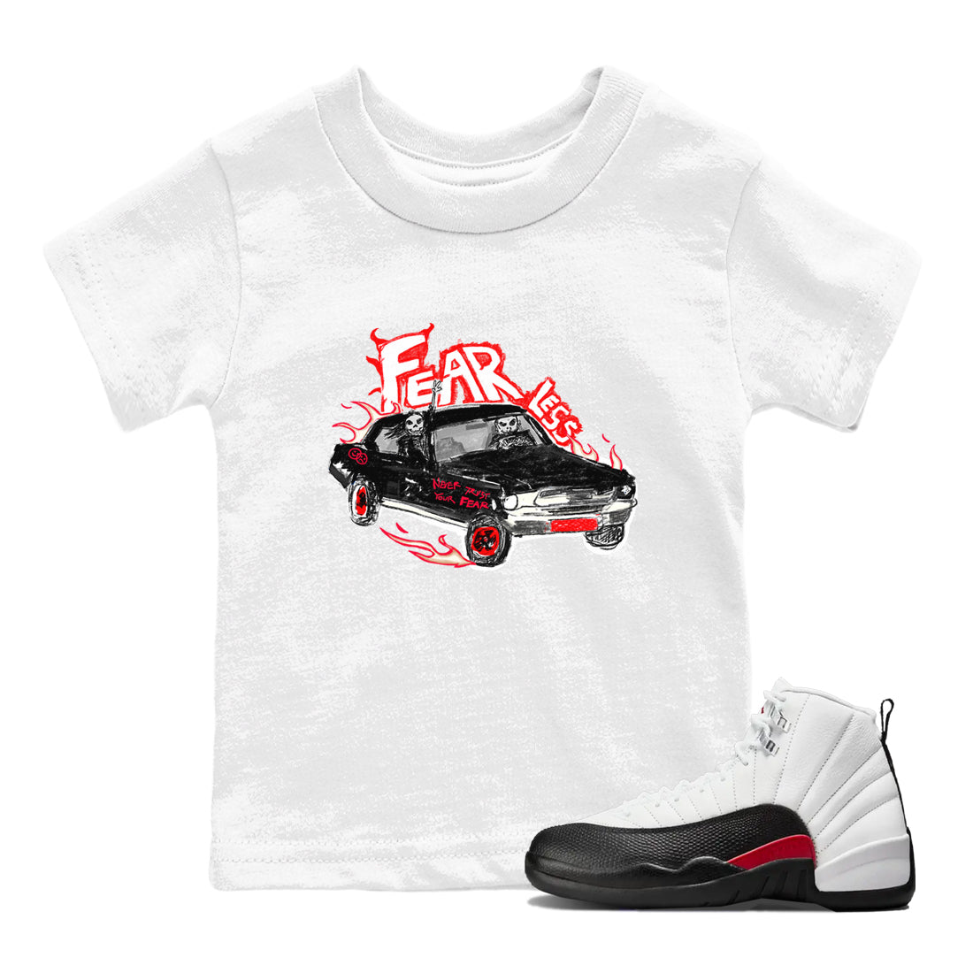 Air Jordan 12 Red Taxi shirts to match jordans Fearless Car sneaker match tees 12s Red Taxi Drip Gear Zone baby toddler White 1 cotton Shirt