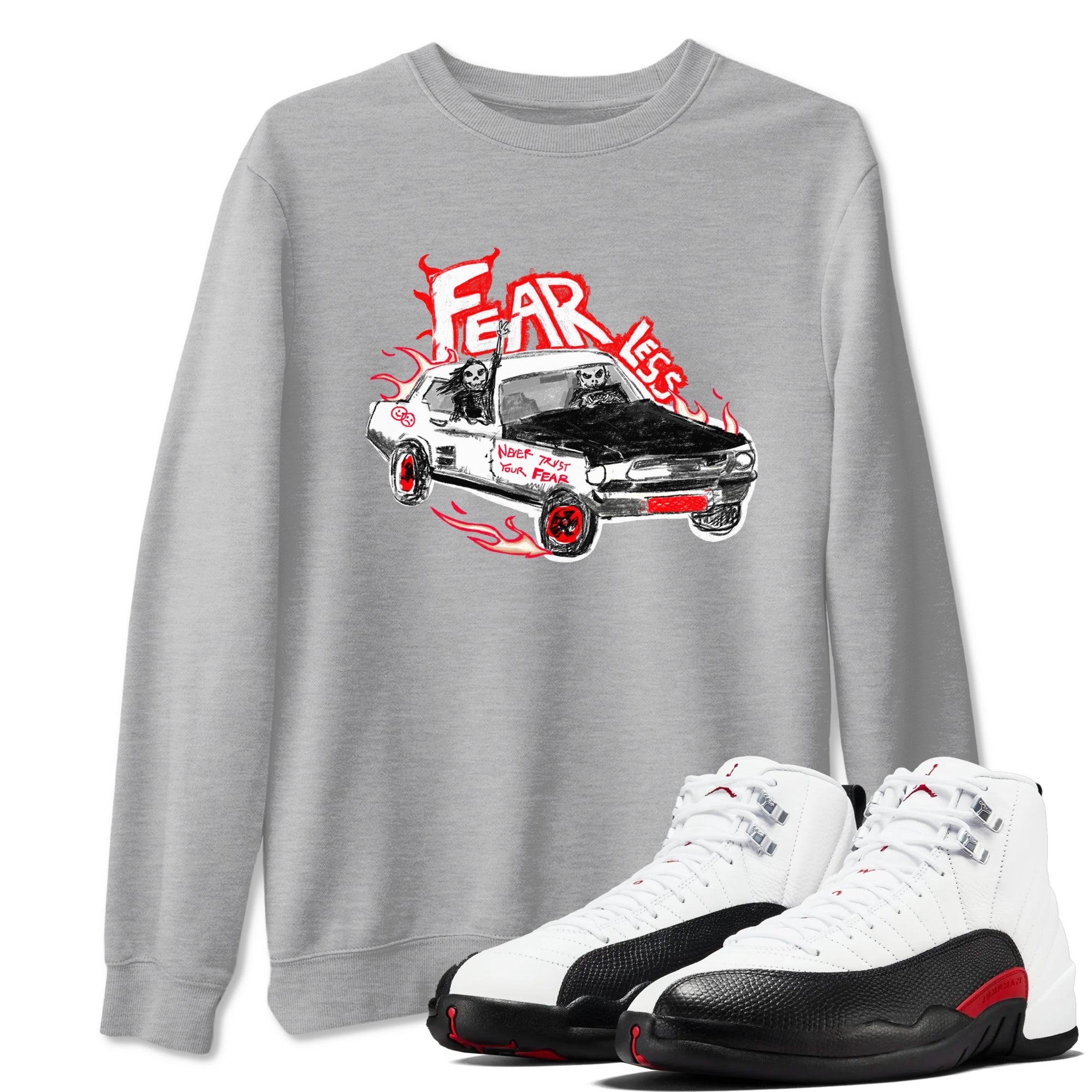 Air Jordan 12 Red Taxi shirts to match jordans Fearless Car sneaker match tees 12s Red Taxi Drip Gear Zone unisex cotton Heather Grey 1 crew neck shirt