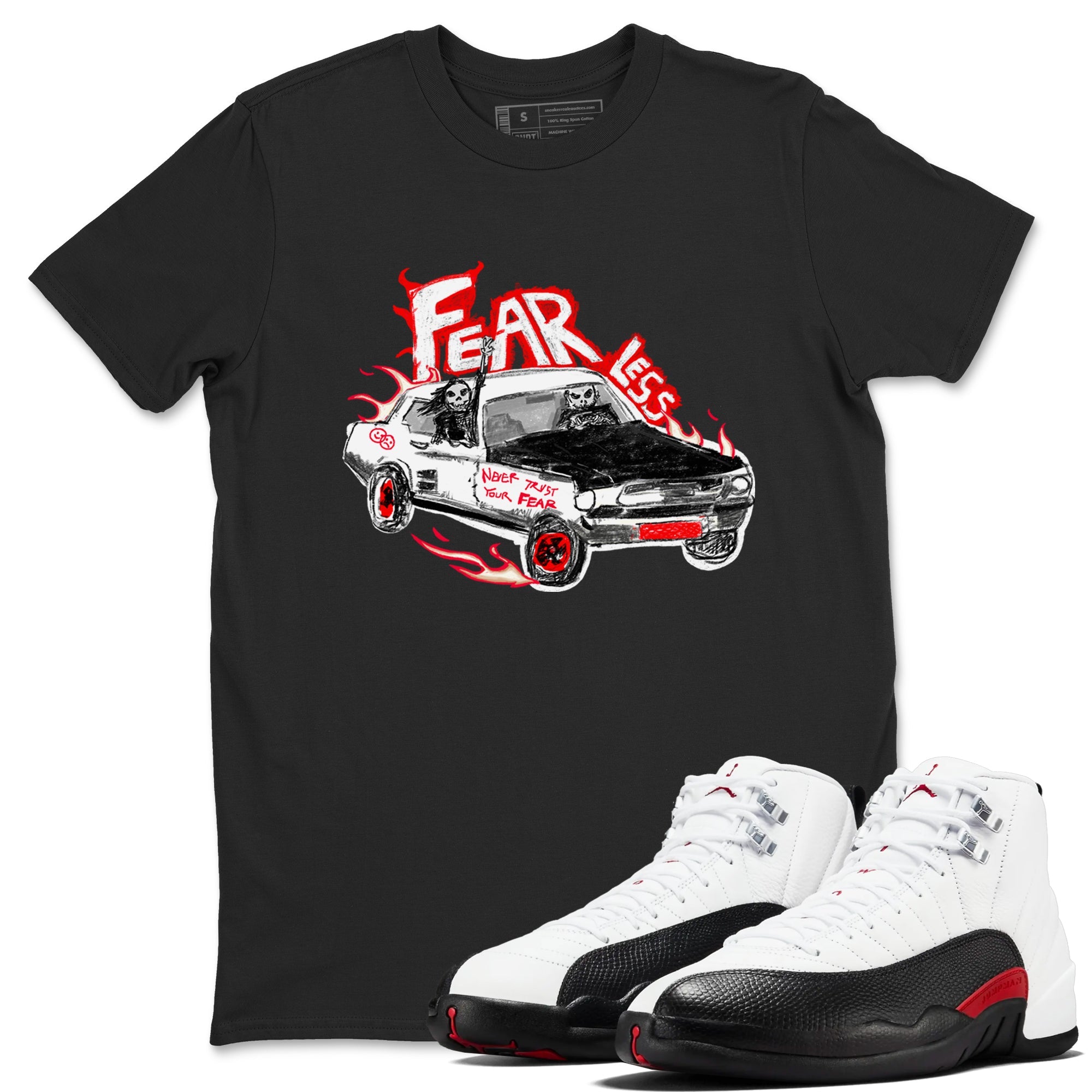 Air Jordan 12 Red Taxi shirts to match jordans Fearless Car sneaker match tees 12s Red Taxi Drip Gear Zone unisex cotton Black 1 crew neck shirt