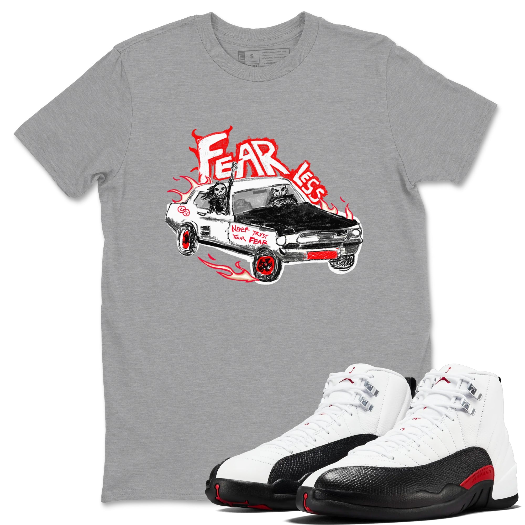 Air Jordan 12 Red Taxi shirts to match jordans Fearless Car sneaker match tees 12s Red Taxi Drip Gear Zone unisex cotton Heather Grey 1 crew neck shirt