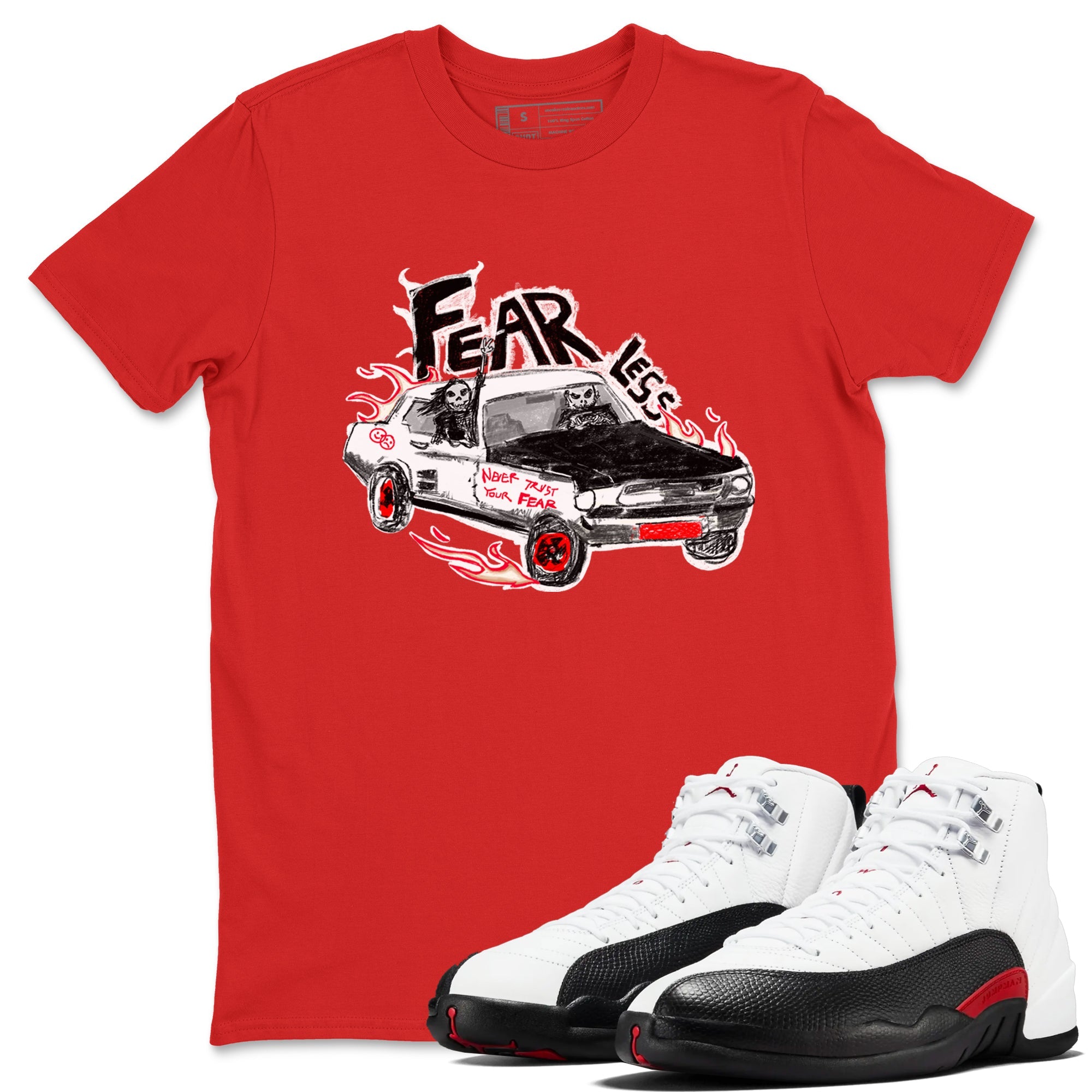 Air Jordan 12 Red Taxi shirts to match jordans Fearless Car sneaker match tees 12s Red Taxi Drip Gear Zone unisex cotton Red 1 crew neck shirt