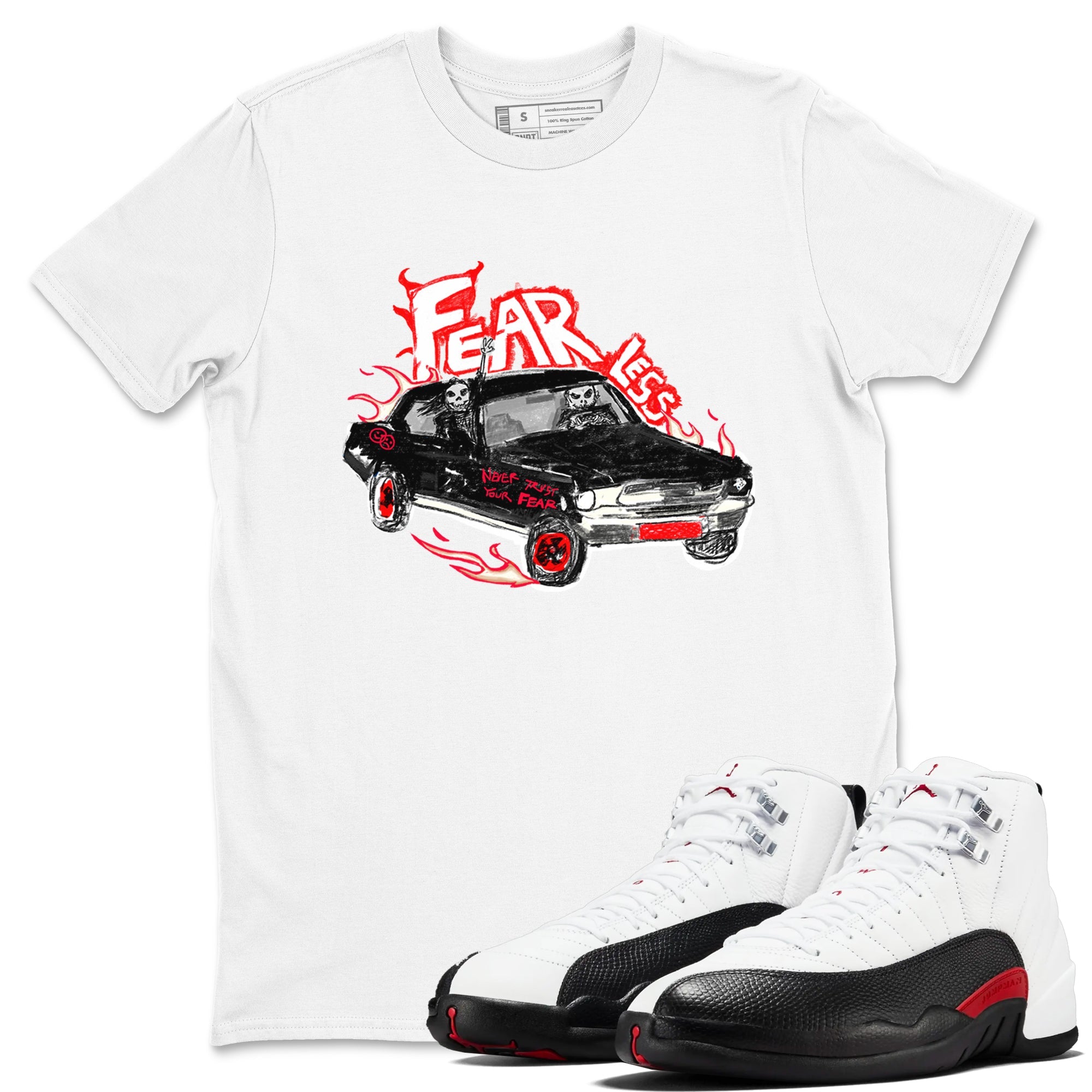 Air Jordan 12 Red Taxi shirts to match jordans Fearless Car sneaker match tees 12s Red Taxi Drip Gear Zone unisex cotton White 1 crew neck shirt