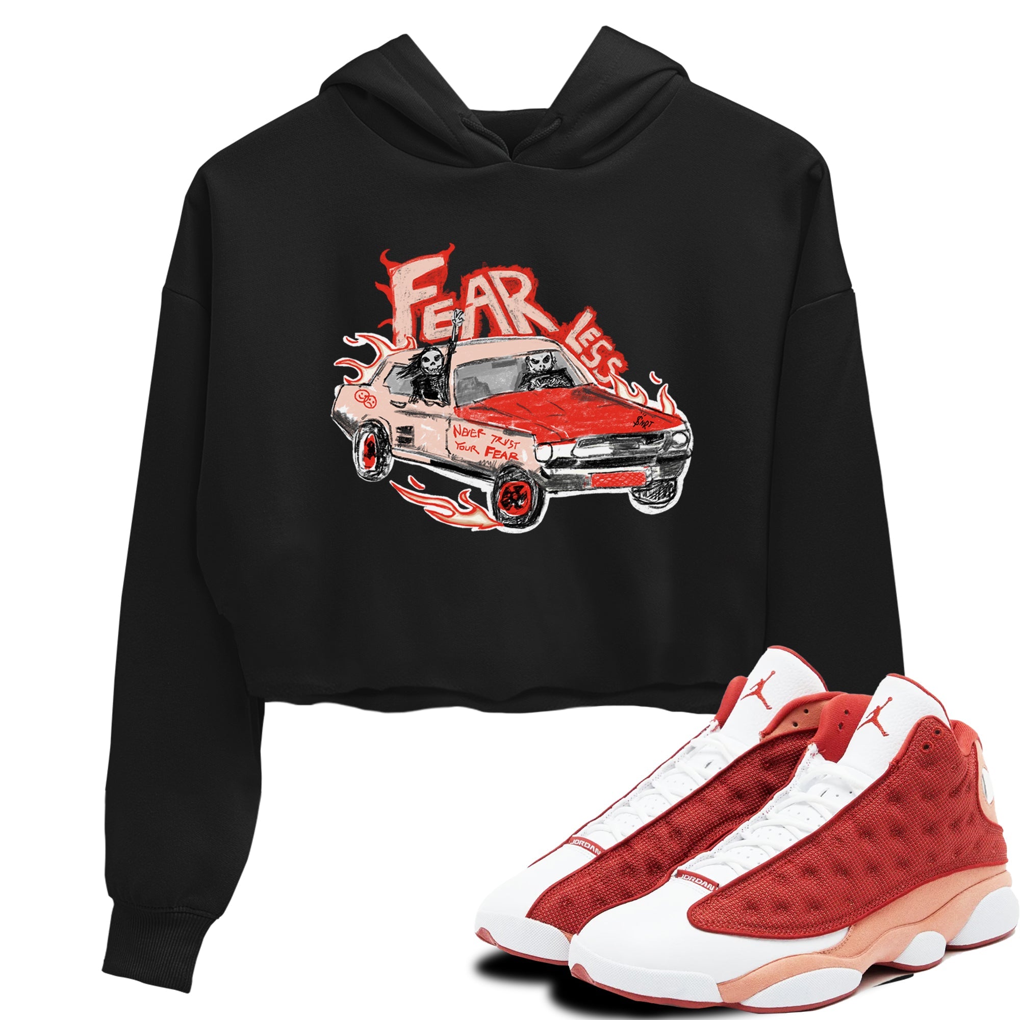 13s Dune Red shirts to match jordans Fearless Car sneaker match tees Air Jordan 13 Dune Red Drip Gear Zone streetwear brand Black 1 crop tee