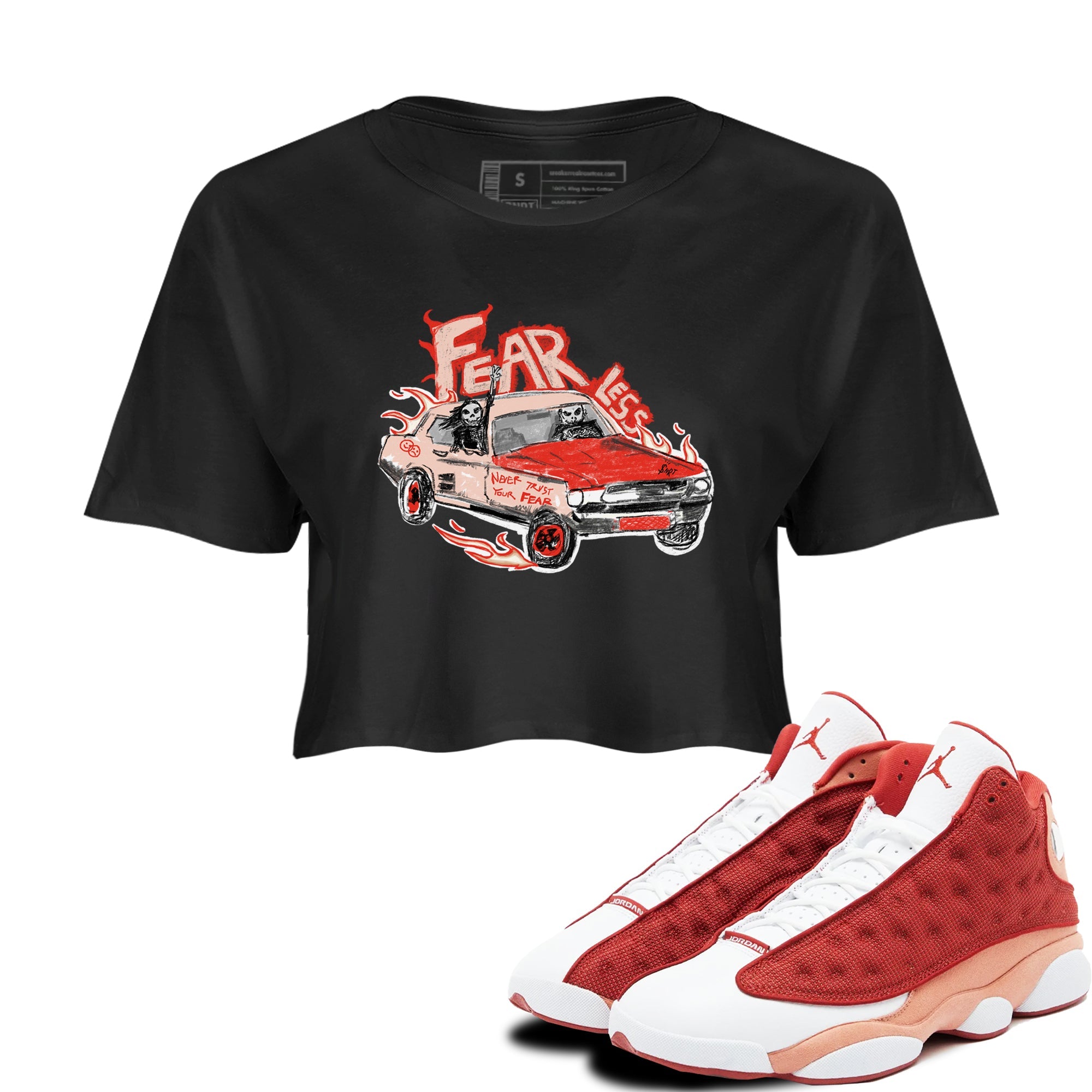 13s Dune Red shirts to match jordans Fearless Car sneaker match tees Air Jordan 13 Dune Red Drip Gear Zone streetwear brand Black 1 crop tee