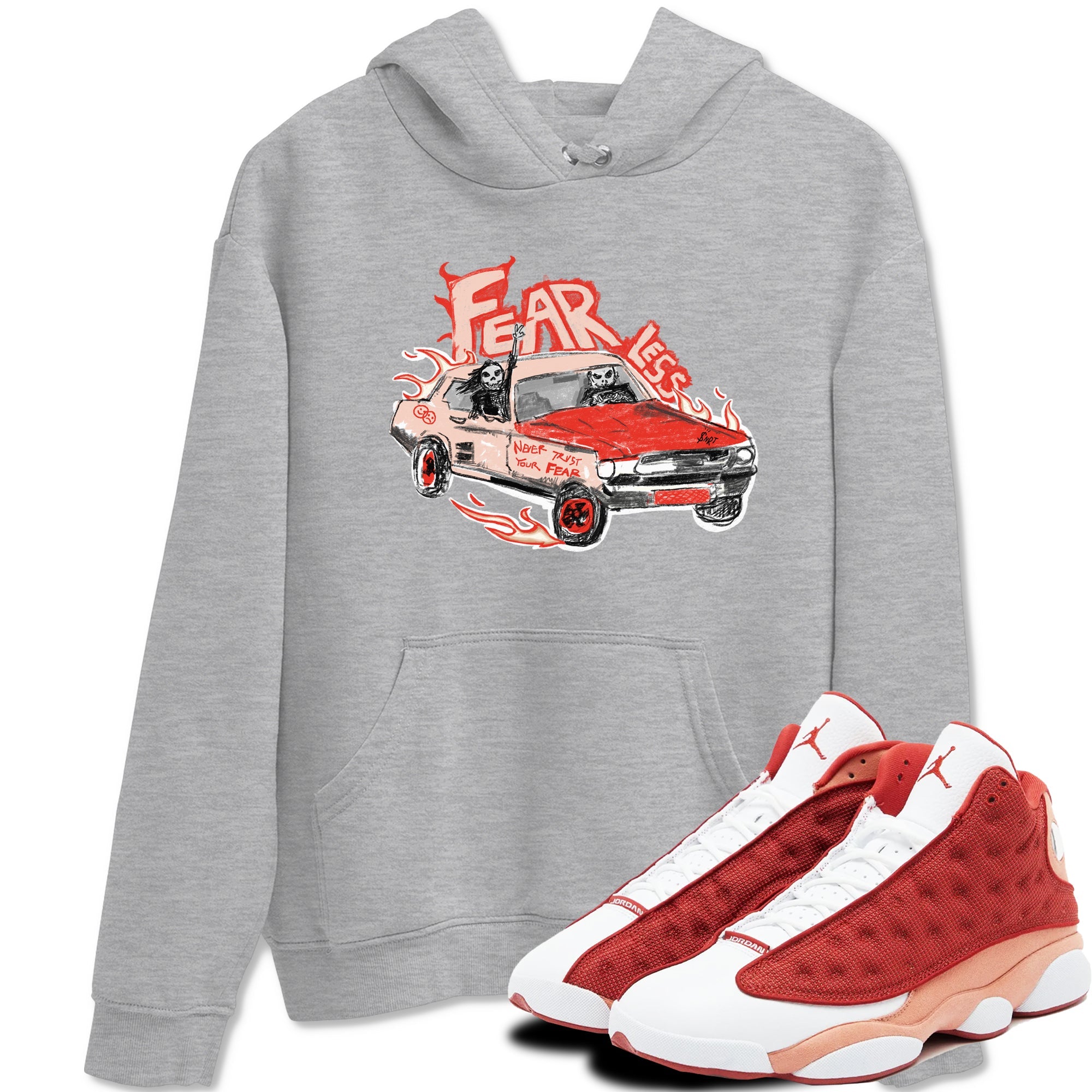 13s Dune Red shirts to match jordans Fearless Car sneaker match tees Air Jordan 13 Dune Red Drip Gear Zone streetwear brand Heather Grey 1 unisex cotton tee