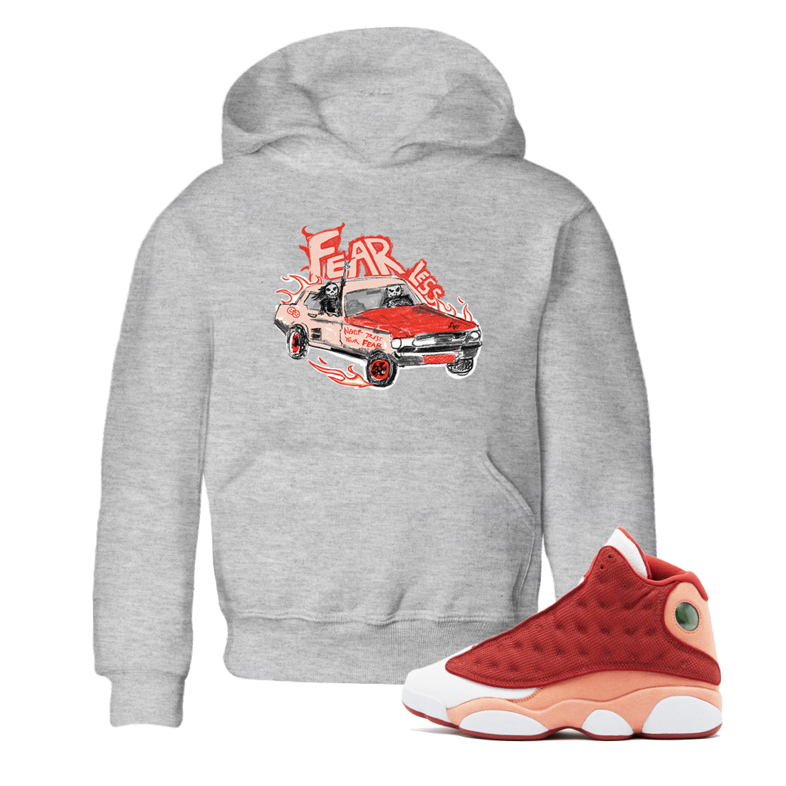 13s Dune Red shirts to match jordans Fearless Car sneaker match tees Air Jordan 13 Dune Red Drip Gear Zone streetwear brand Baby and Youth Heather Grey 1 cotton tee