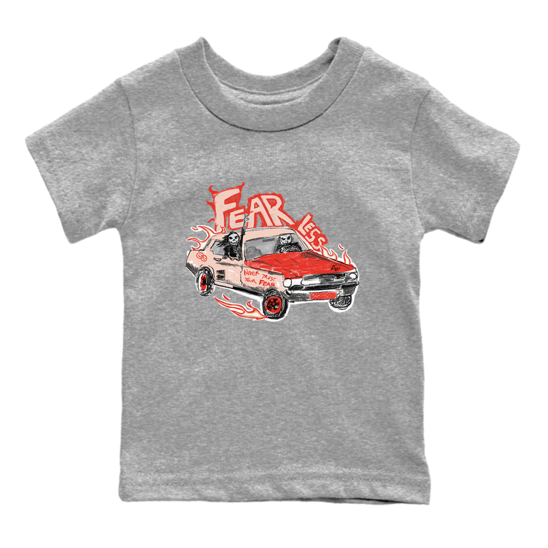 13s Dune Red shirts to match jordans Fearless Car sneaker match tees Air Jordan 13 Dune Red Drip Gear Zone streetwear brand Baby and Youth Heather Grey 2 cotton tee