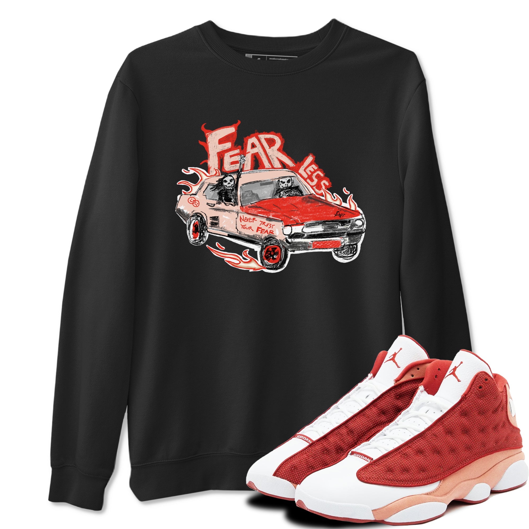13s Dune Red shirts to match jordans Fearless Car sneaker match tees Air Jordan 13 Dune Red Drip Gear Zone streetwear brand Black 1 unisex cotton tee