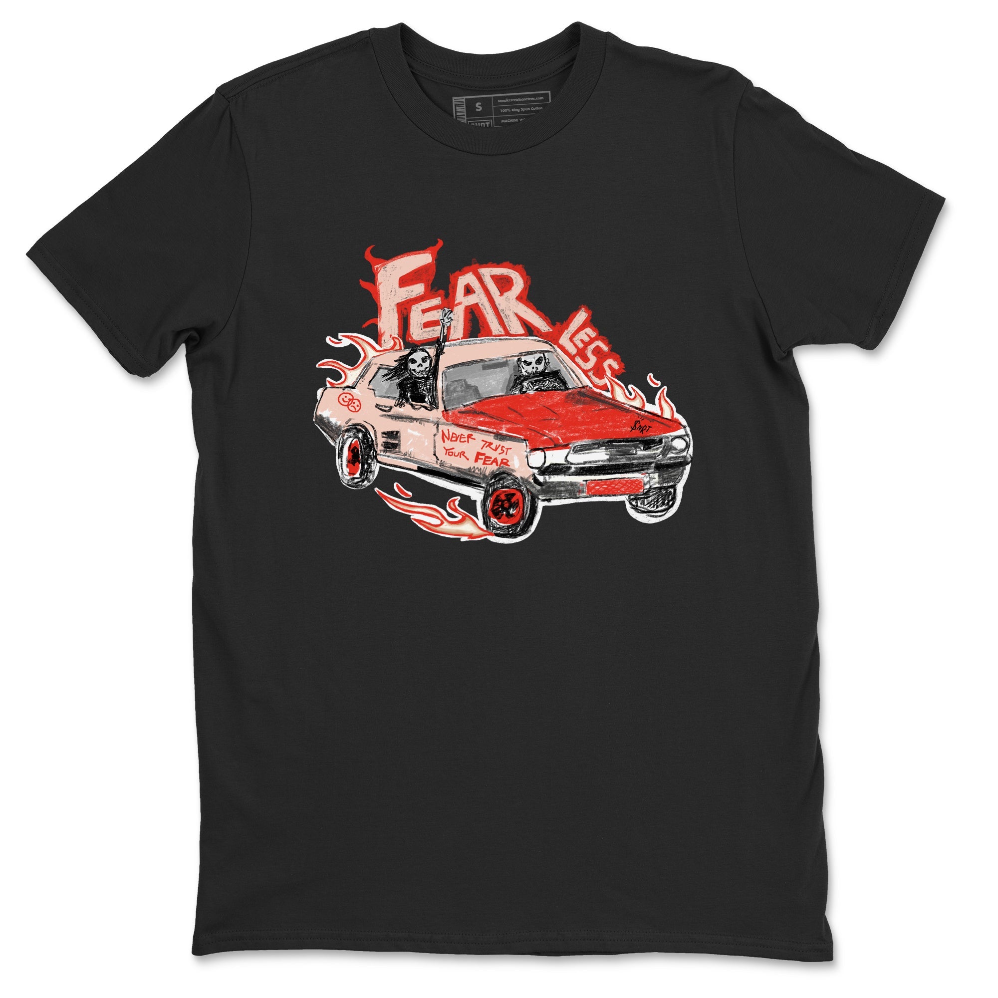 13s Dune Red shirts to match jordans Fearless Car sneaker match tees Air Jordan 13 Dune Red Drip Gear Zone streetwear brand Black 2 unisex cotton tee