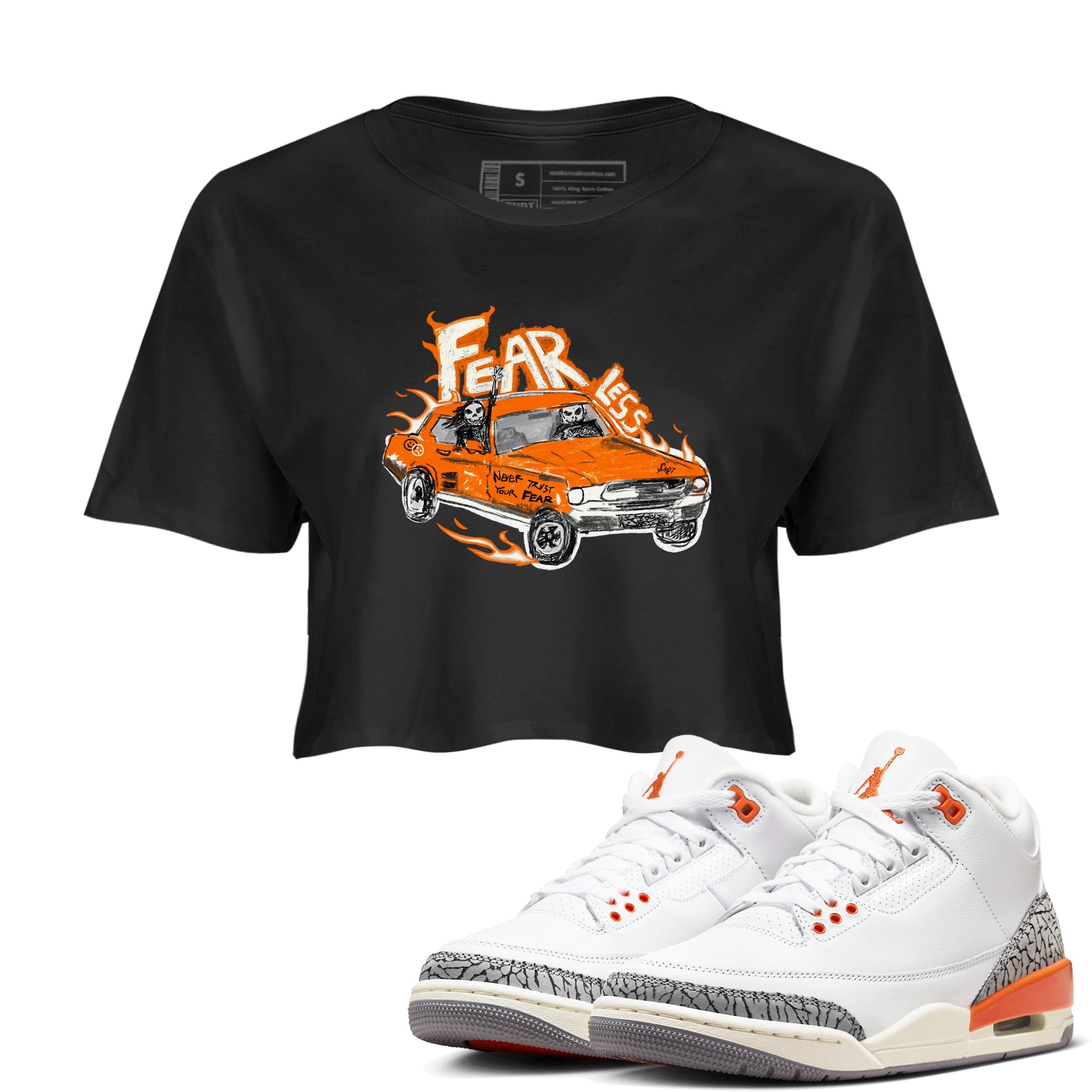 3s Georgia Peach shirt to match jordans Fearless Car sneaker tees Air Jordan 3 Georgia Peach Drip Gear Zone Black 1 crop length shirt