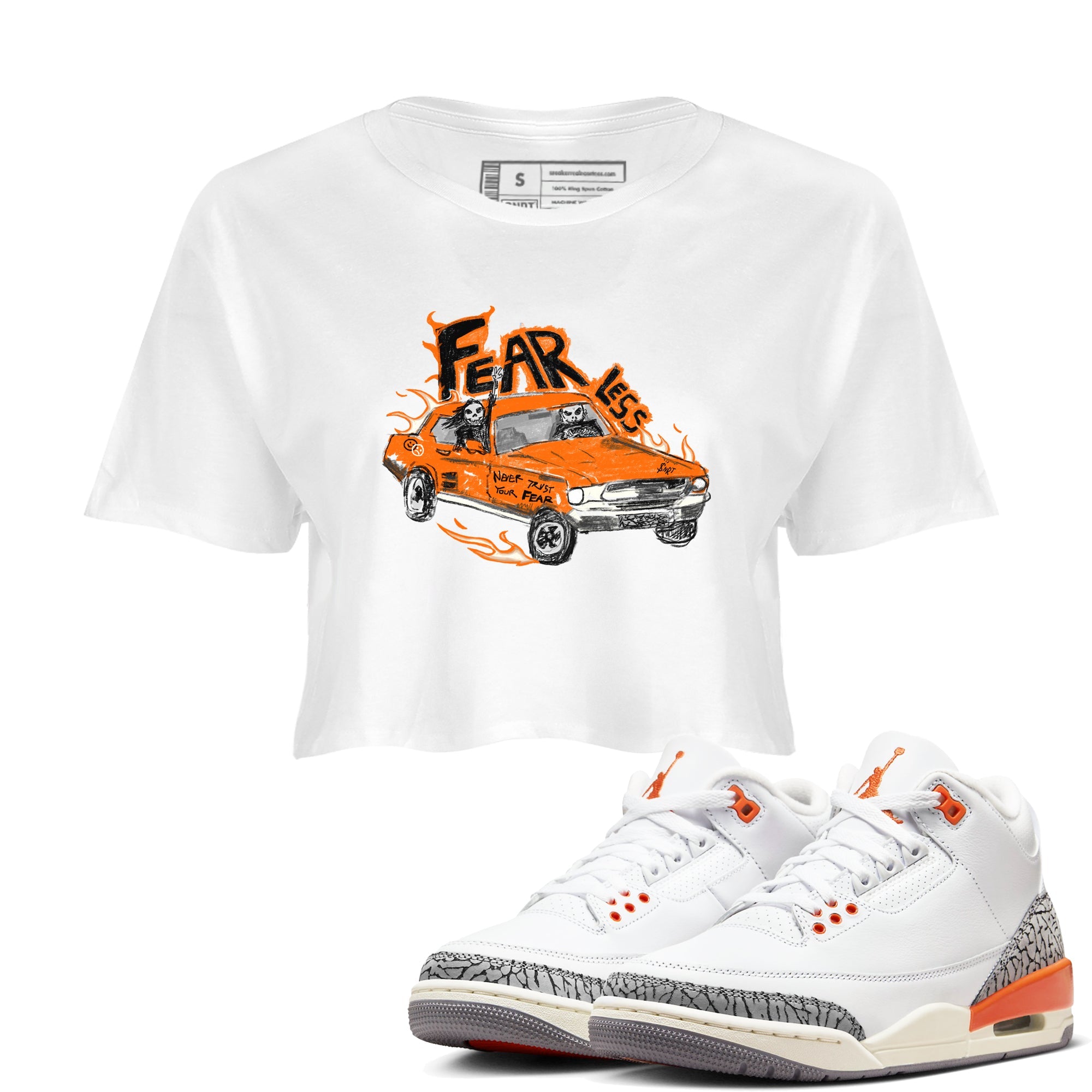 3s Georgia Peach shirt to match jordans Fearless Car sneaker tees Air Jordan 3 Georgia Peach Drip Gear Zone White 1 crop length shirt