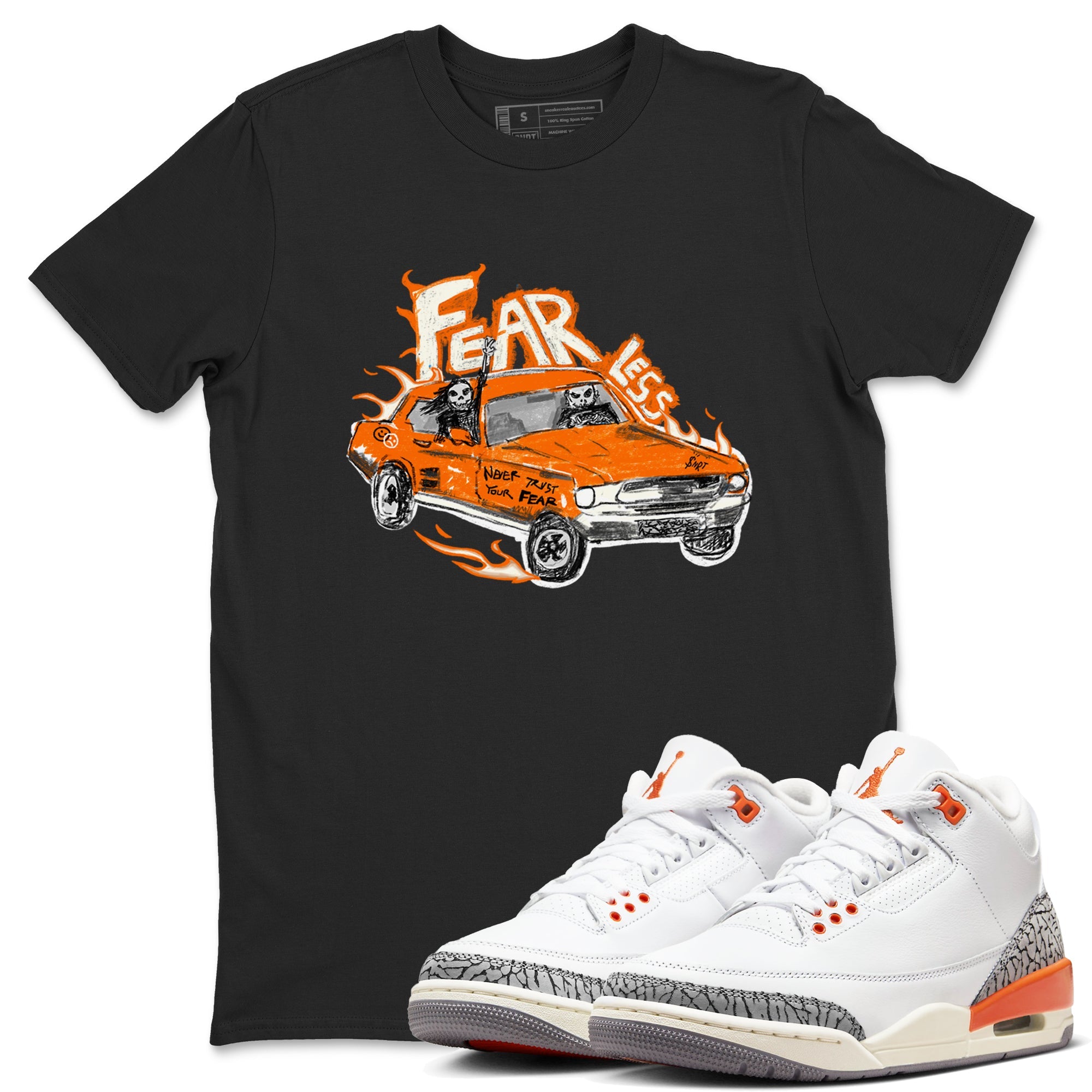 3s Georgia Peach shirt to match jordans Fearless Car sneaker tees Air Jordan 3 Georgia Peach Drip Gear Zone unisex cotton Black 1 crew neck shirt