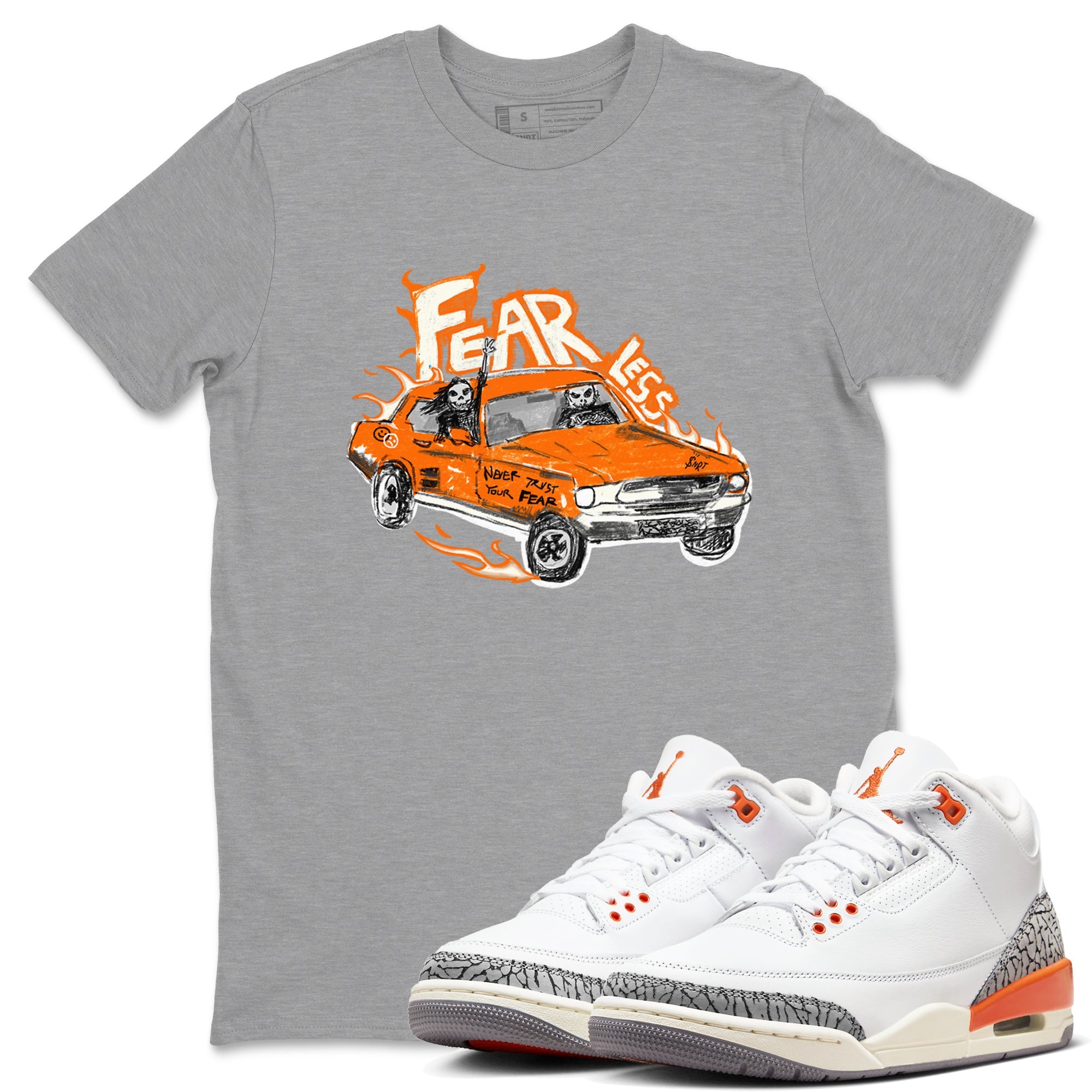 3s Georgia Peach shirt to match jordans Fearless Car sneaker tees Air Jordan 3 Georgia Peach Drip Gear Zone unisex cotton Heather Grey 1 crew neck shirt