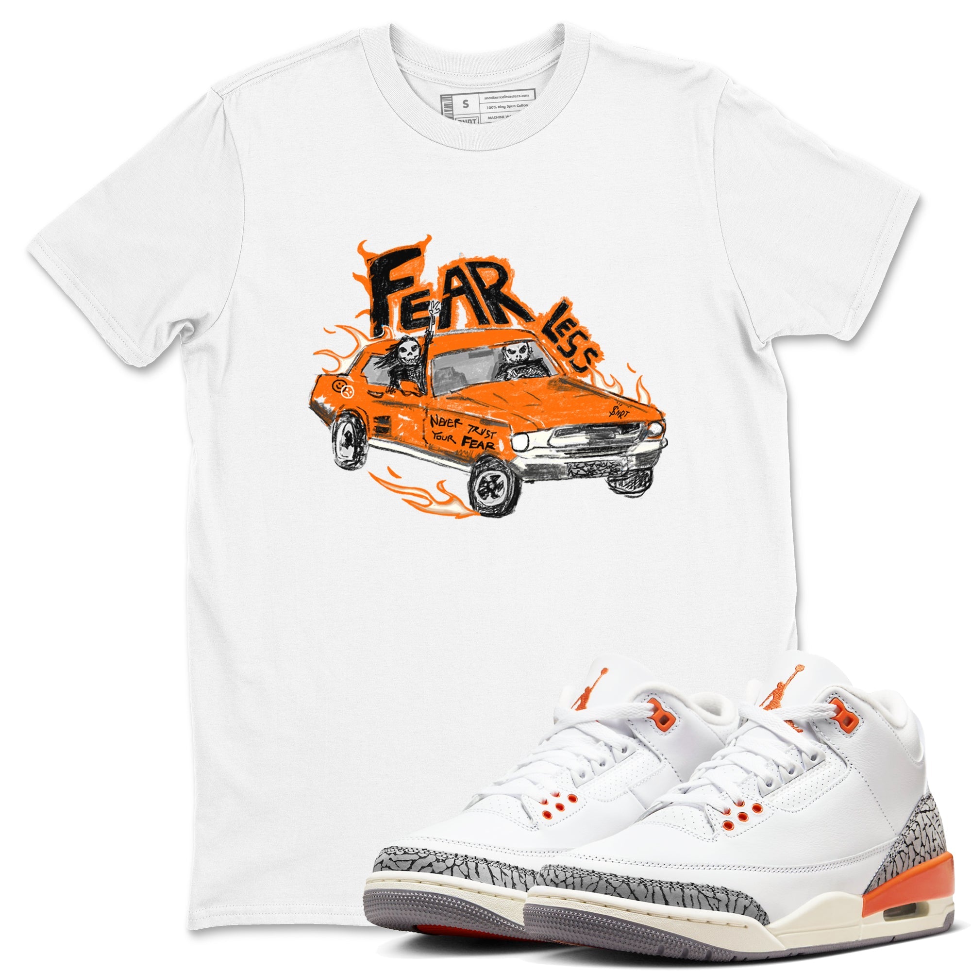 3s Georgia Peach shirt to match jordans Fearless Car sneaker tees Air Jordan 3 Georgia Peach Drip Gear Zone unisex cotton White 1 crew neck shirt