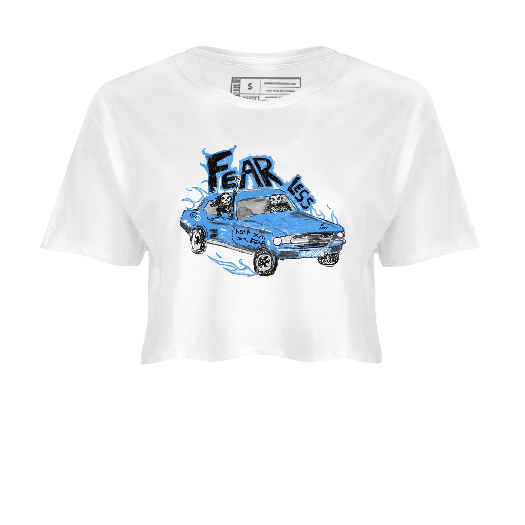 4s Military Blue shirt to match jordans Fearless Car sneaker tees Air Jordan 4 Military Blue Drip Gear Zone White 2 crop length shirt