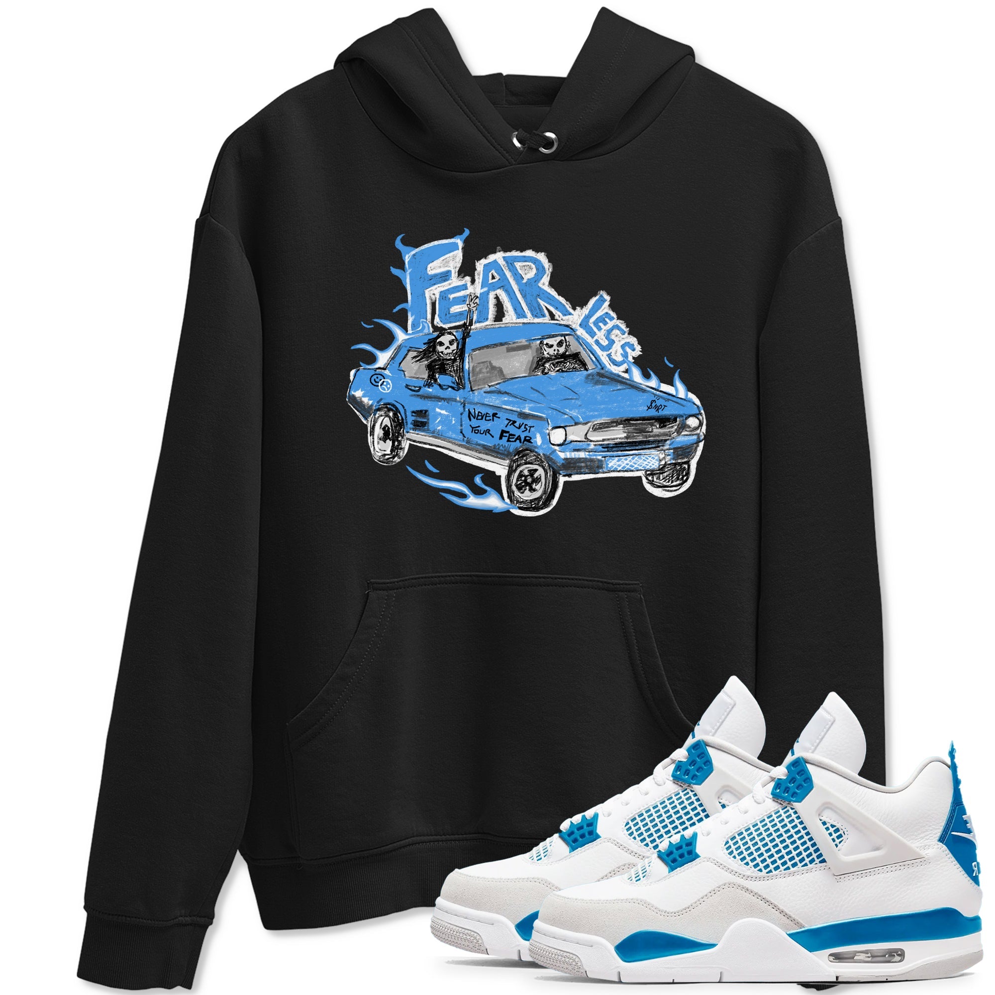 4s Military Blue shirt to match jordans Fearless Car sneaker tees Air Jordan 4 Military Blue Drip Gear Zone unisex cotton Black 1 crew neck shirt