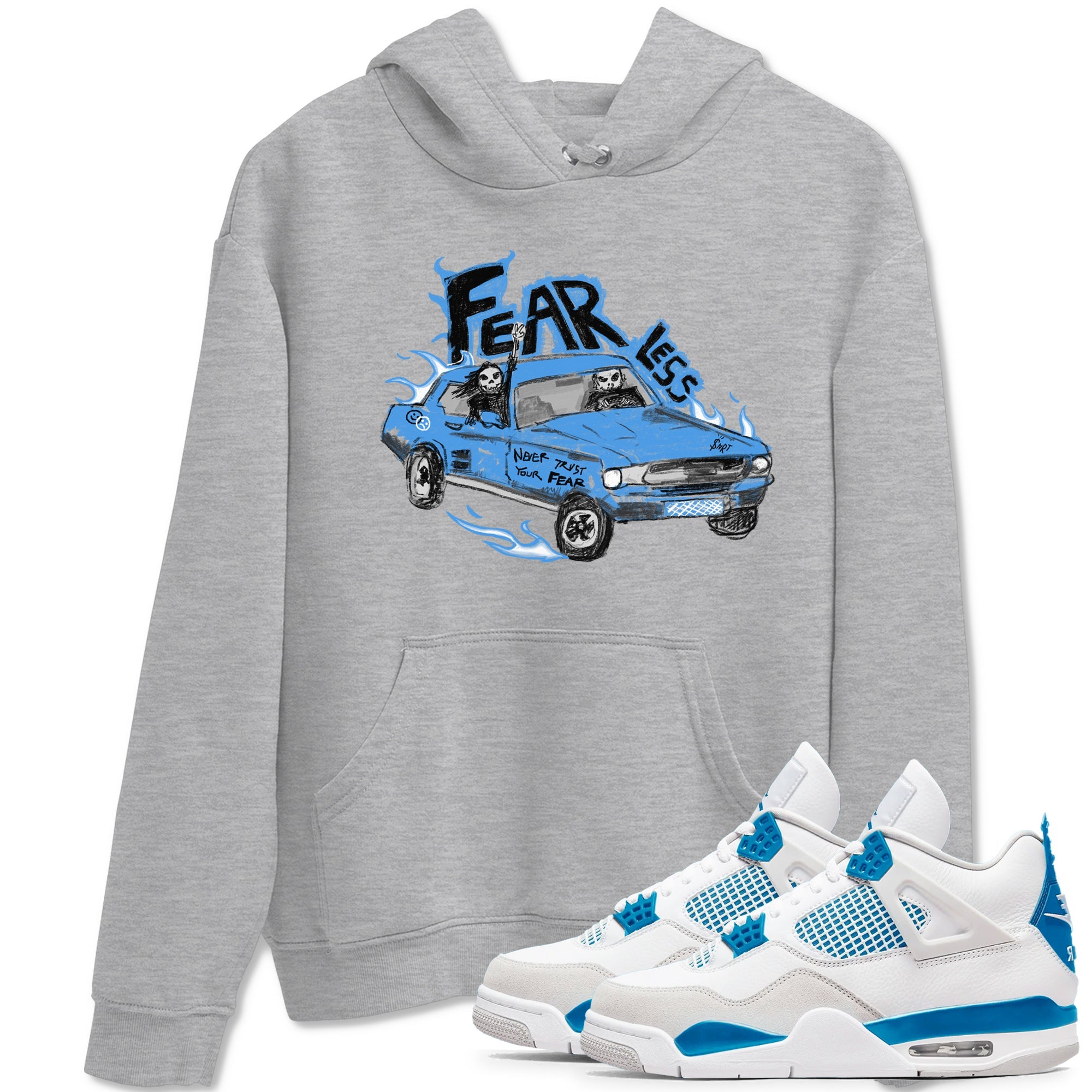 4s Military Blue shirt to match jordans Fearless Car sneaker tees Air Jordan 4 Military Blue Drip Gear Zone unisex cotton Heather Grey 1 crew neck shirt