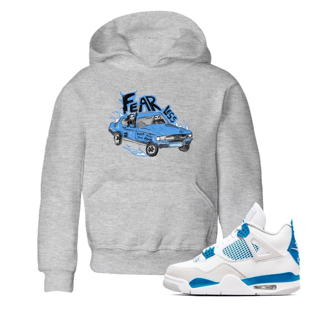 4s Military Blue shirt to match jordans Fearless Car sneaker tees Air Jordan 4 Military Blue Drip Gear Zone baby toddler Heather Grey 1 cotton Shirt