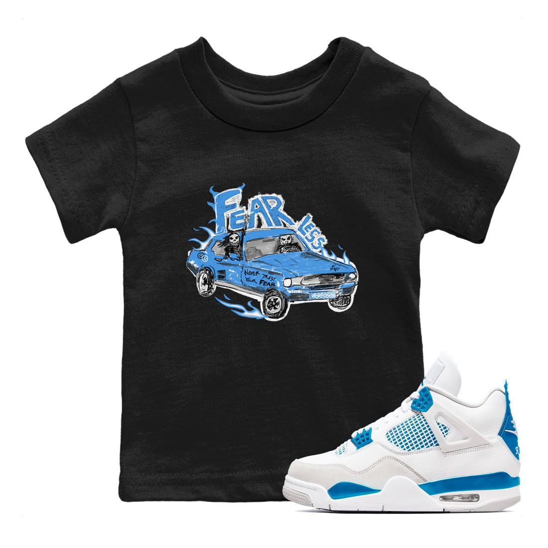 4s Military Blue shirt to match jordans Fearless Car sneaker tees Air Jordan 4 Military Blue Drip Gear Zone baby toddler Black 1 cotton Shirt