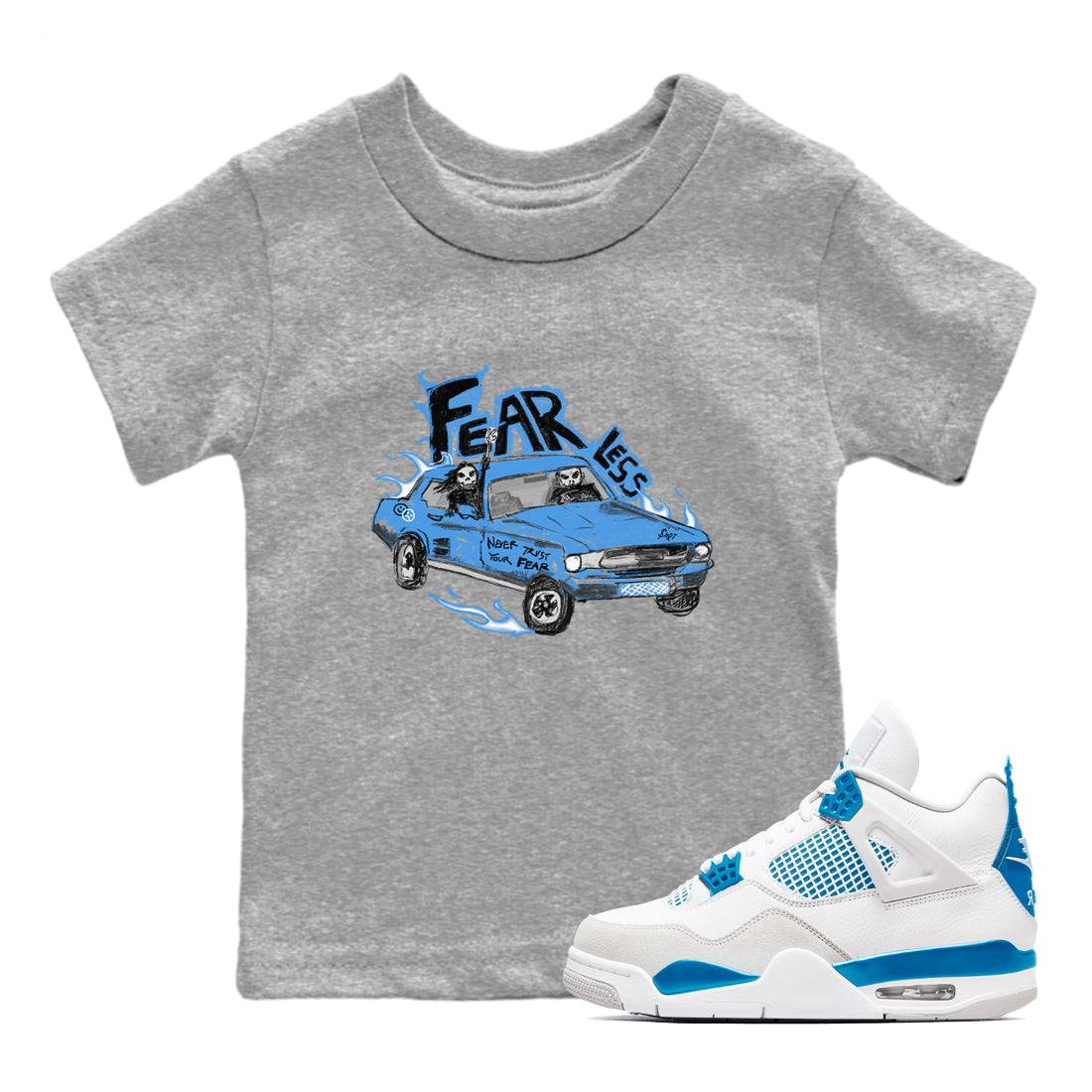 4s Military Blue shirt to match jordans Fearless Car sneaker tees Air Jordan 4 Military Blue Drip Gear Zone baby toddler Heather Grey 1 cotton Shirt