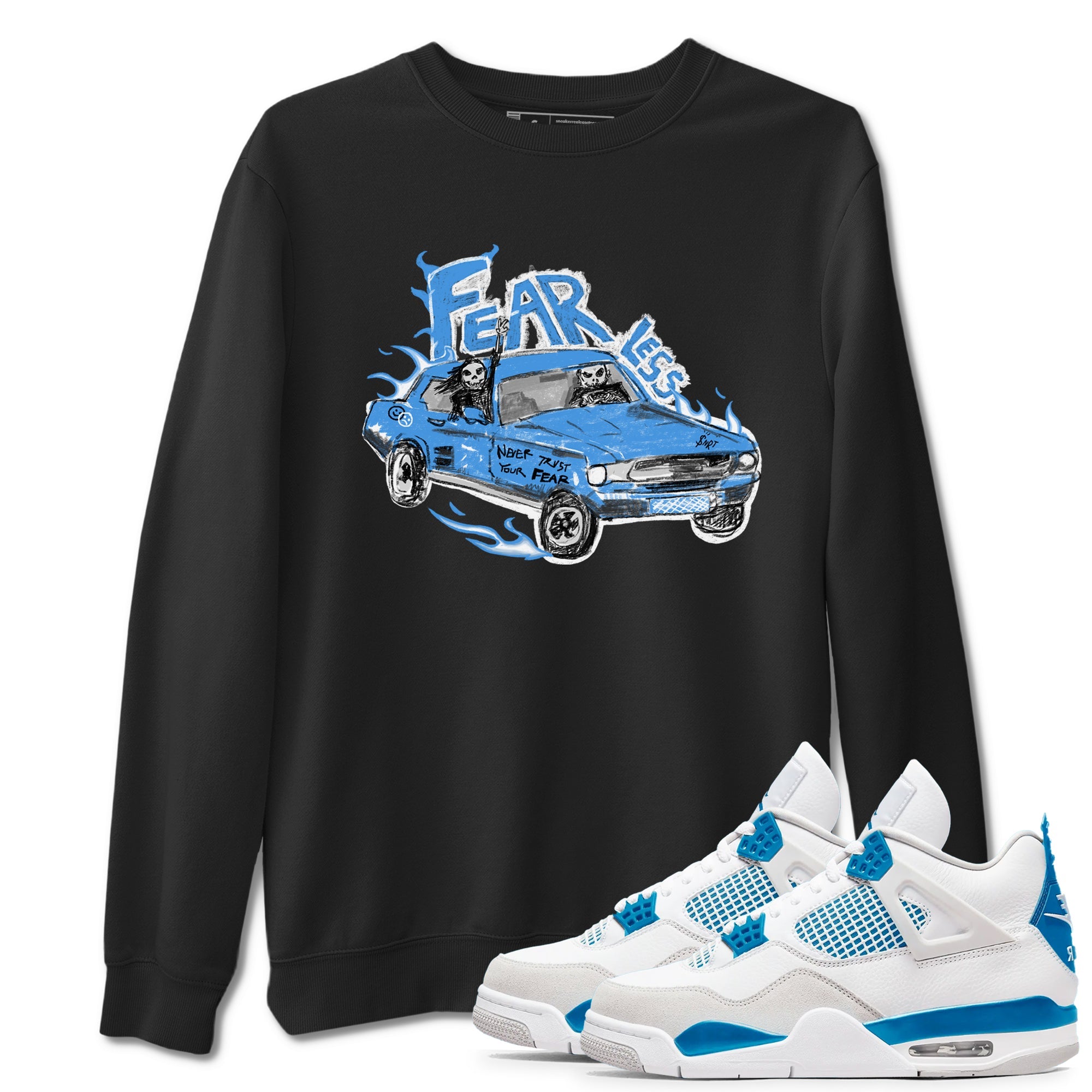4s Military Blue shirt to match jordans Fearless Car sneaker tees Air Jordan 4 Military Blue Drip Gear Zone unisex cotton Black 1 crew neck shirt