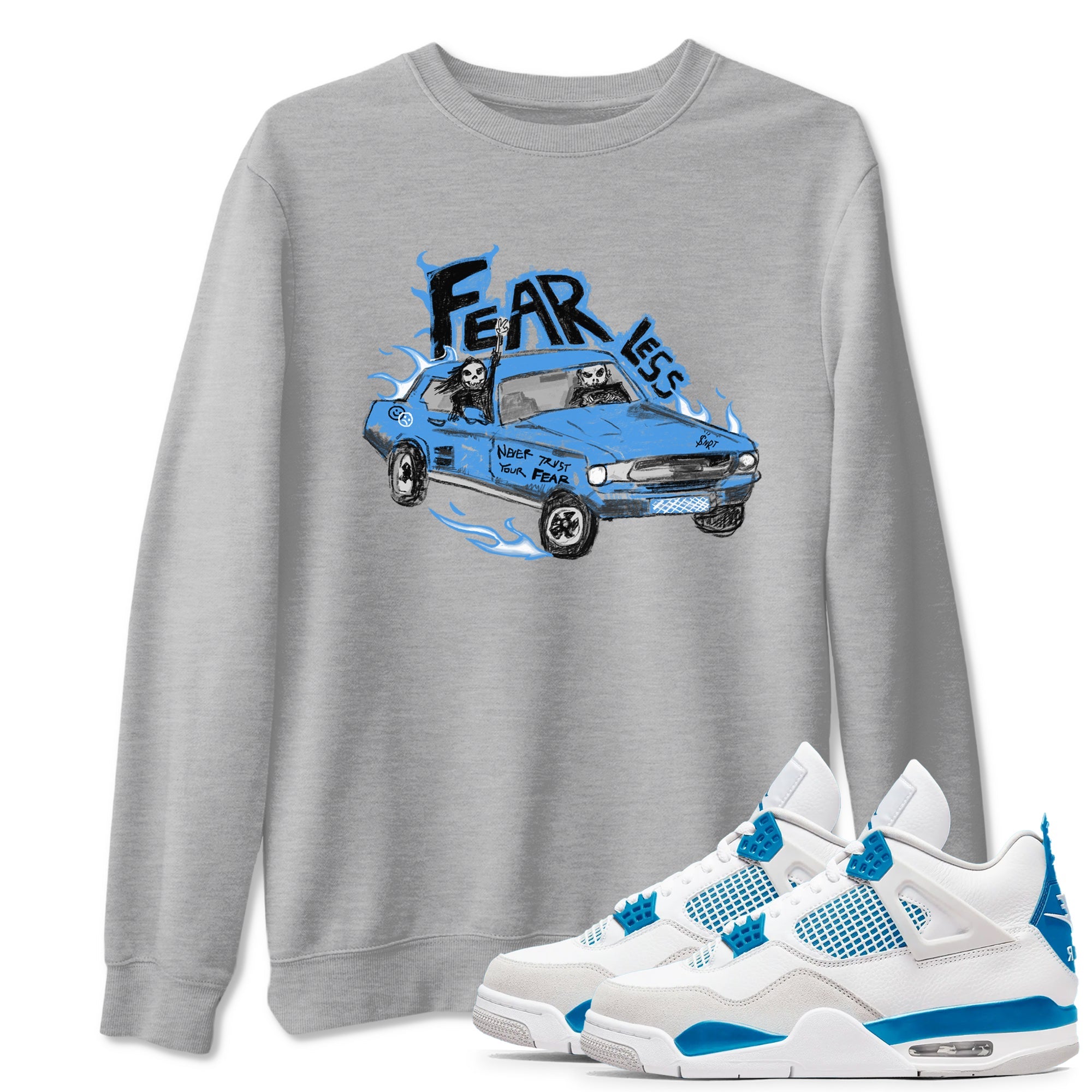 4s Military Blue shirt to match jordans Fearless Car sneaker tees Air Jordan 4 Military Blue Drip Gear Zone unisex cotton Heather Grey 1 crew neck shirt