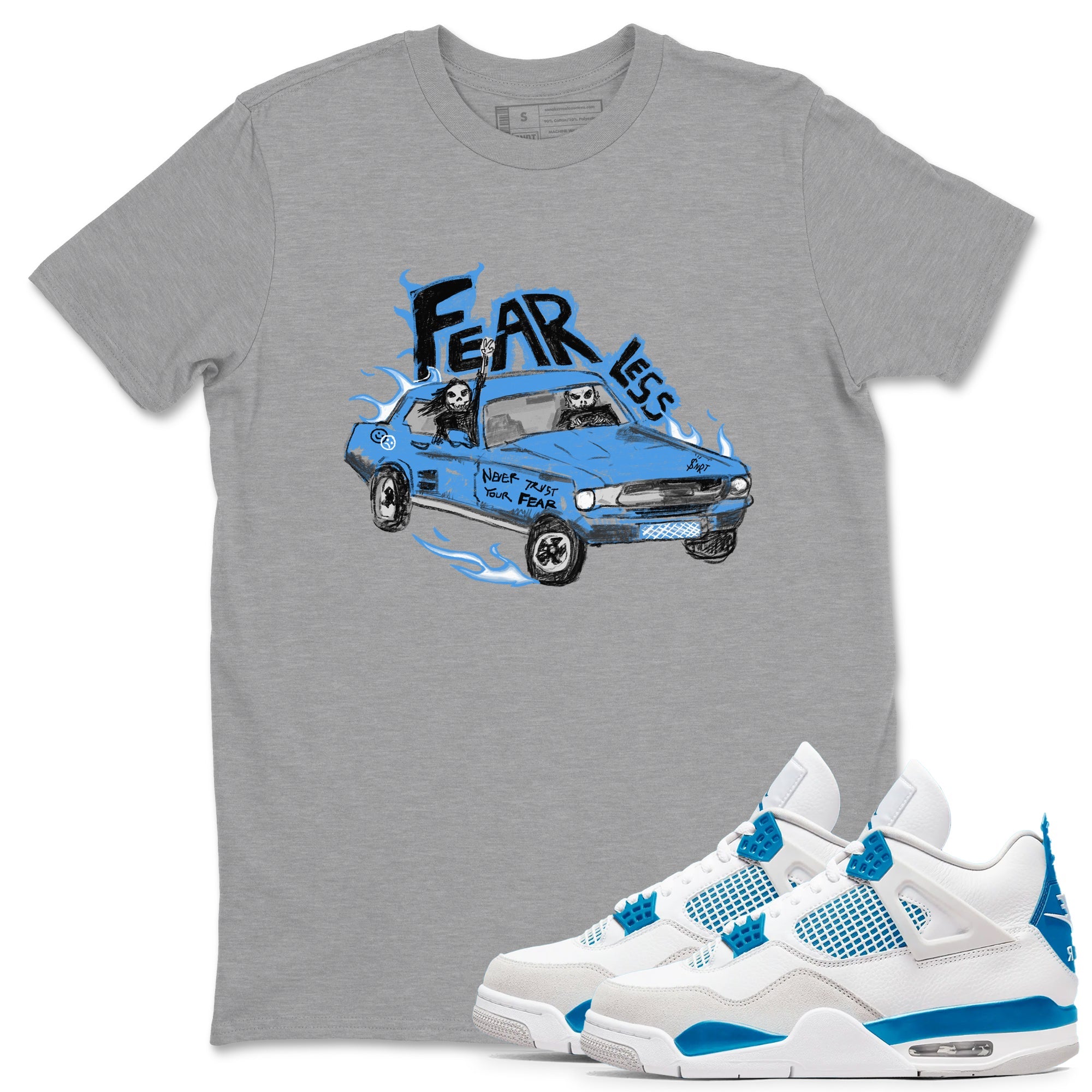 4s Military Blue shirt to match jordans Fearless Car sneaker tees Air Jordan 4 Military Blue Drip Gear Zone unisex cotton Heather Grey 1 crew neck shirt