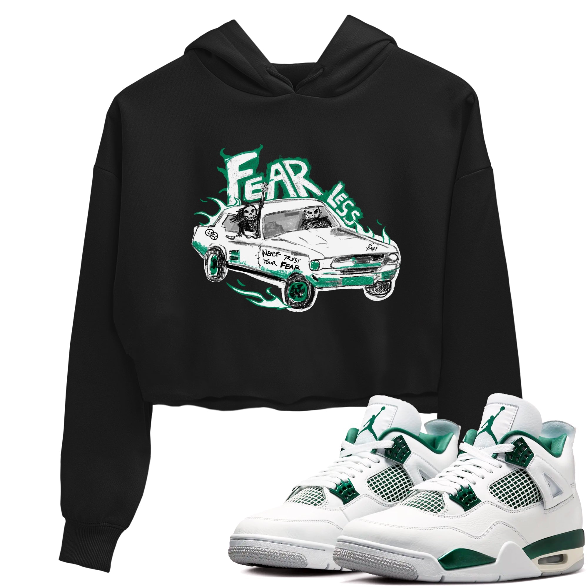 4s Oxidized Green shirts to match jordans Fearless Car sneaker match tees Air Jordan 4 Oxidized Green Drip Gear Zone streetwear brand Black 1 crop tee