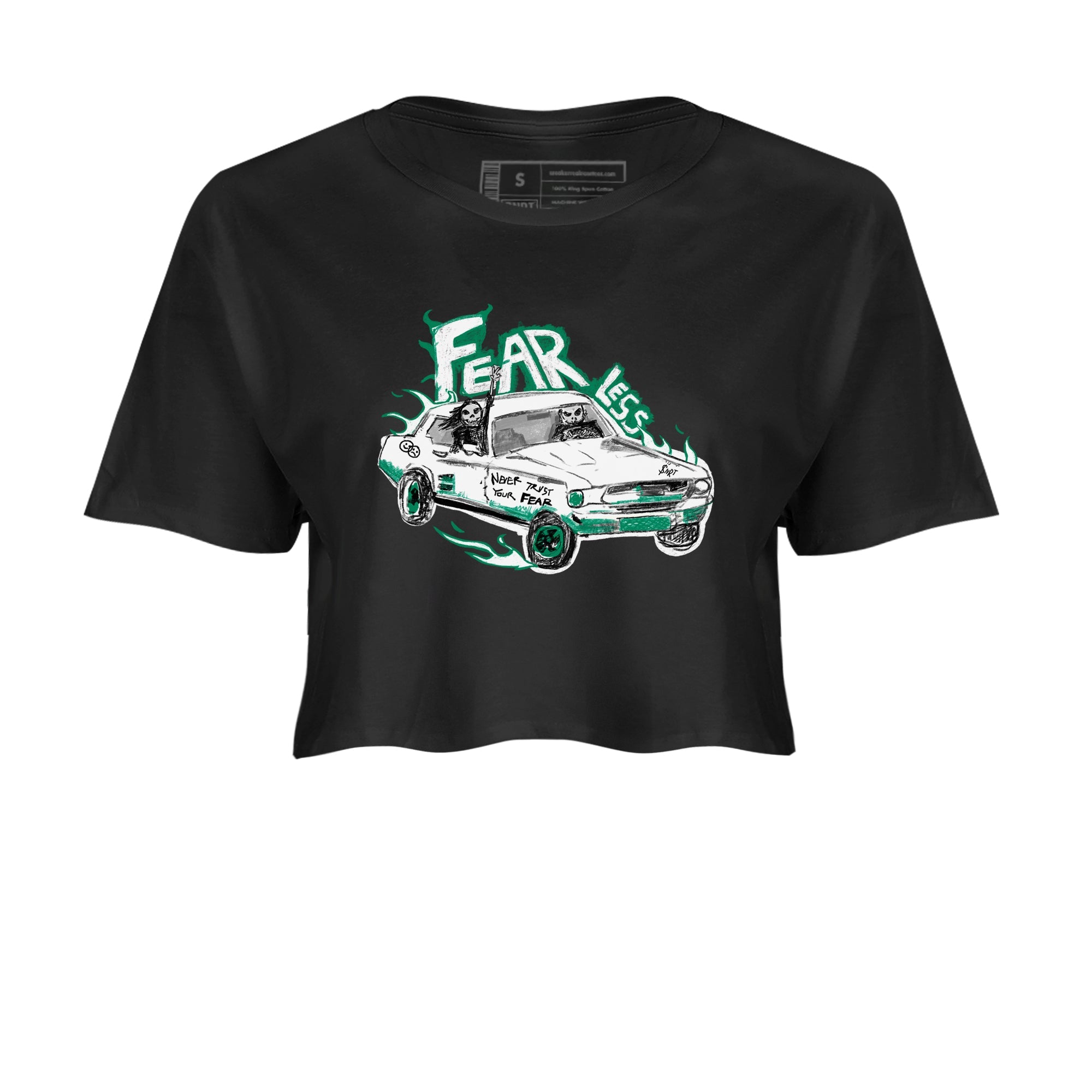 4s Oxidized Green shirts to match jordans Fearless Car sneaker match tees Air Jordan 4 Oxidized Green Drip Gear Zone streetwear brand Black 2 crop tee