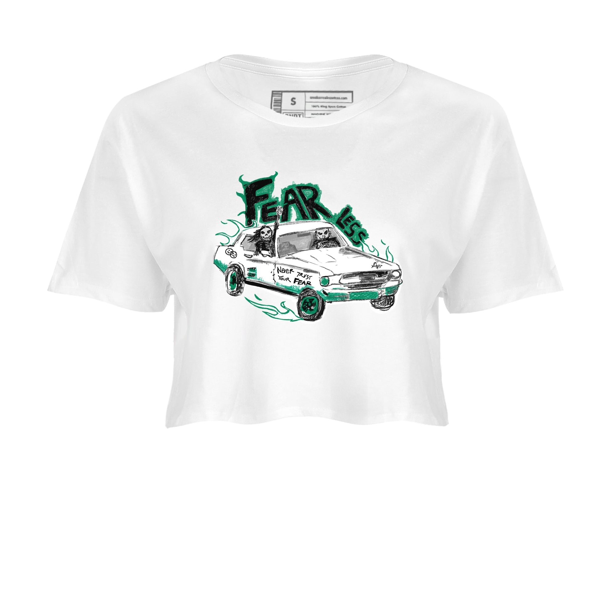 4s Oxidized Green shirts to match jordans Fearless Car sneaker match tees Air Jordan 4 Oxidized Green Drip Gear Zone streetwear brand White 2 crop tee