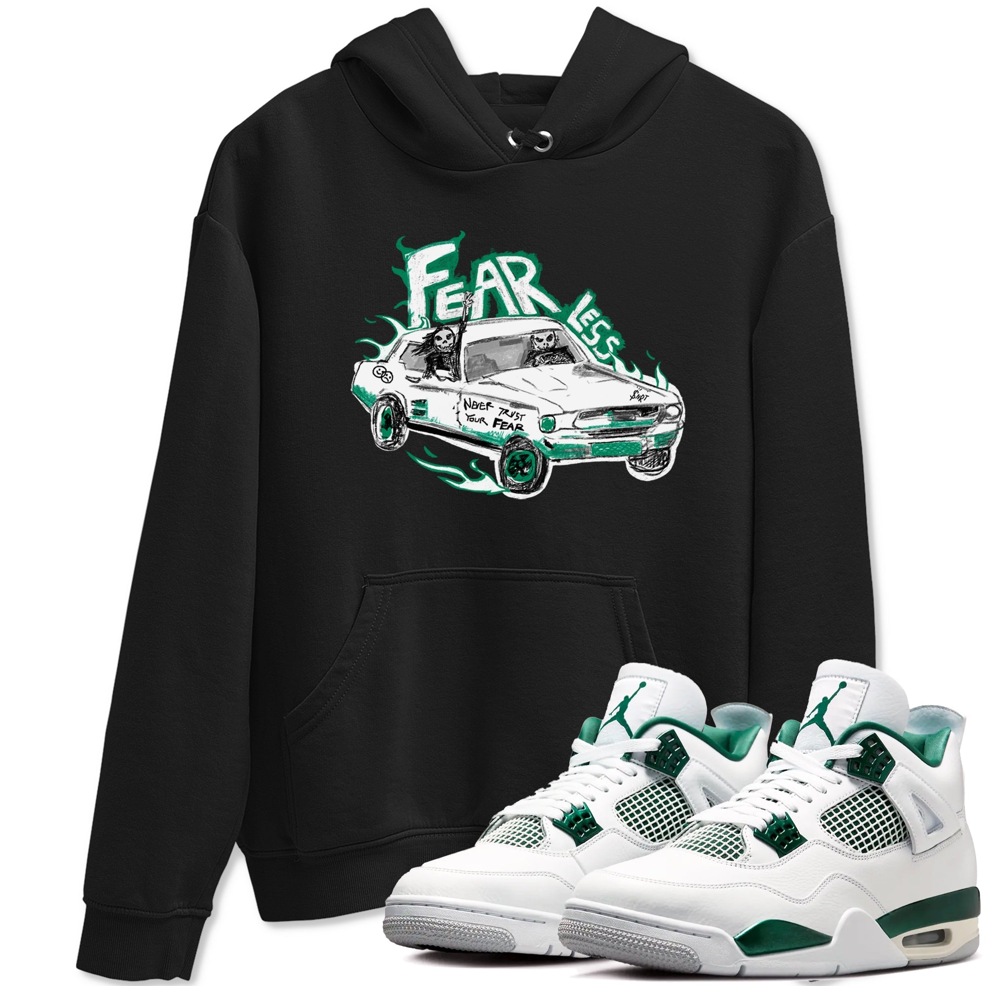 4s Oxidized Green shirts to match jordans Fearless Car sneaker match tees Air Jordan 4 Oxidized Green Drip Gear Zone streetwear brand Black 1 unisex cotton tee
